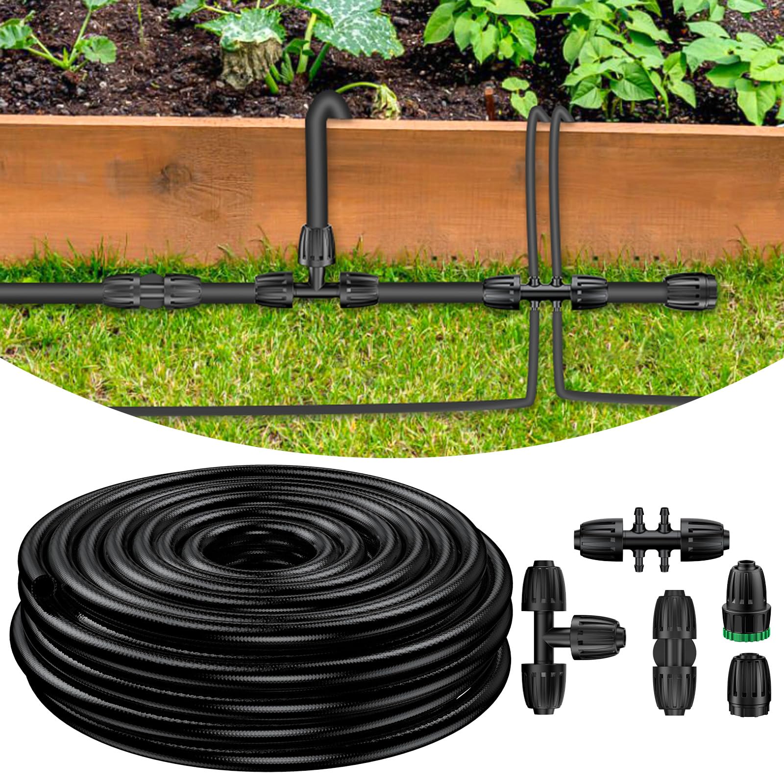 Pawfly 15 m 13/16mm Tropfbewässerungsschlauch, flexible PVC-Hauptleitung mit 5 Widerhaken-Verbindern für Gartenbewässerungssysteme
