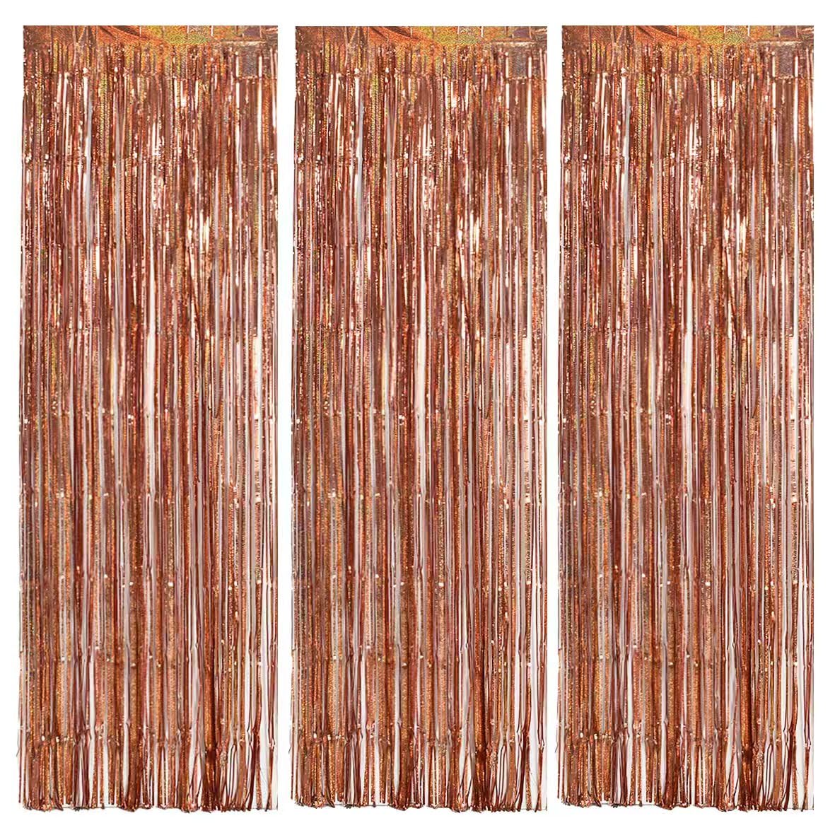 TONIFUL 3Pcs Laser Rose Gold Door Streamers,Laser Rose Gold Photo Booth Backdrop Metallic Streamers Foil Fringe Curtains for Birthday,Christmas,New Year,Bachelorette Party Decor(9.9ft x 6.6ft)