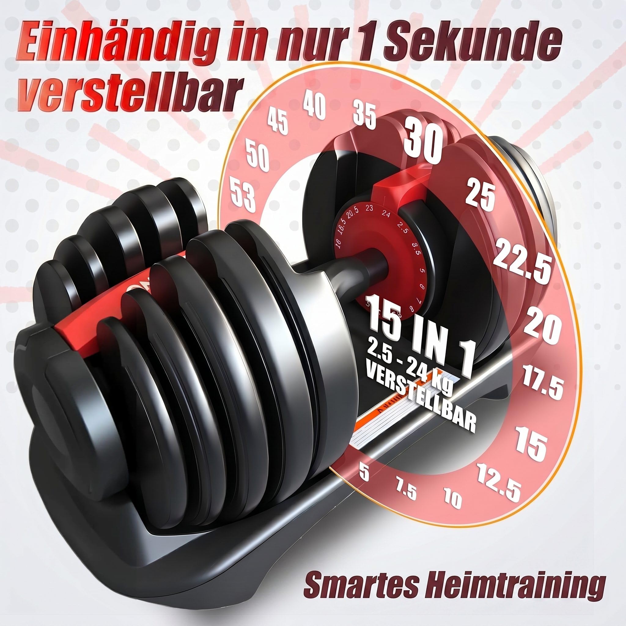 HAKENO 2x24kg/40kg Verstellbare Hanteln 15 in 1 Hantelset Einstellbare Platzsparende Hanteln, Kraftraining und Heimtraining Variable Gewichte platzsparend（24-40kg）