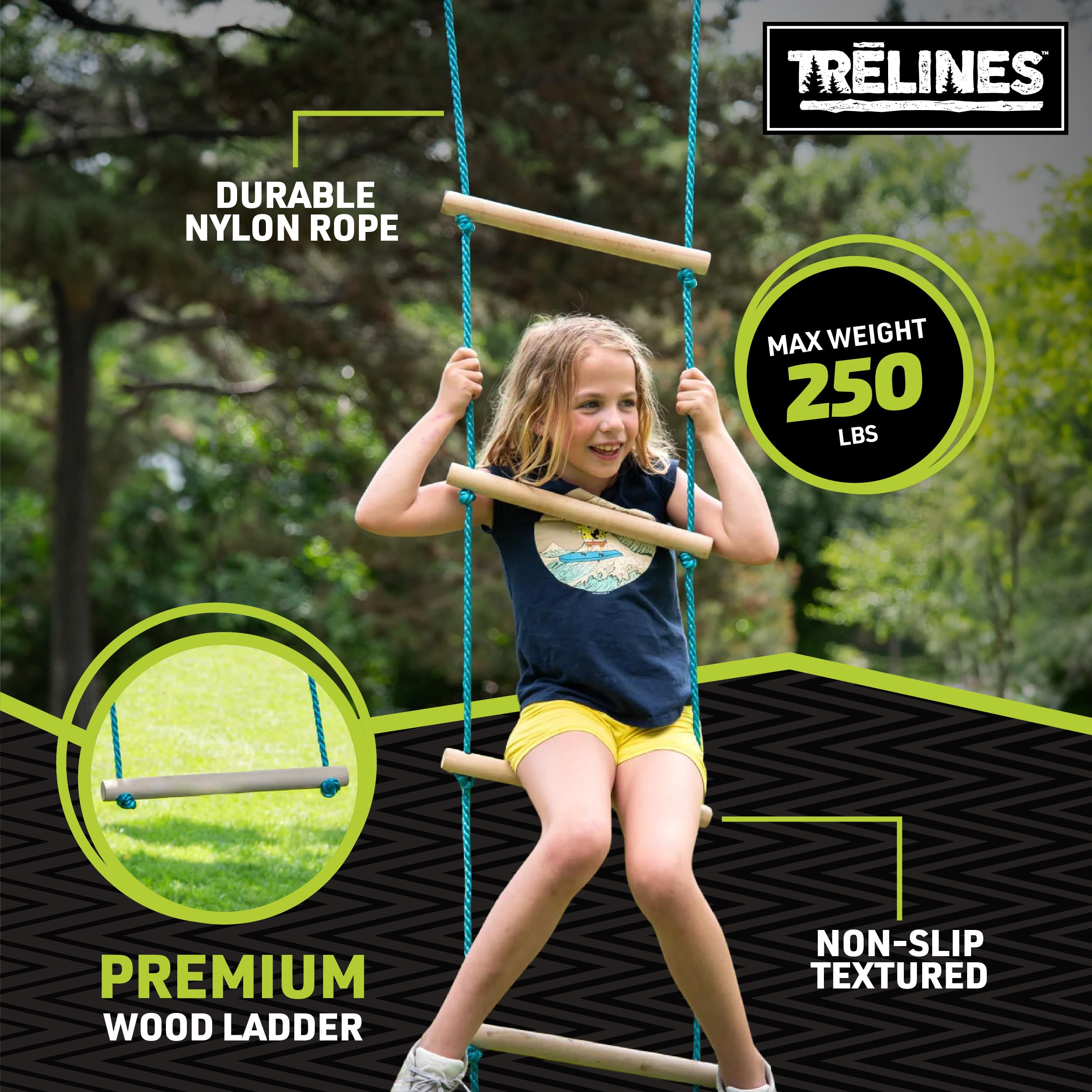 Amazon.com: Trelines 7 ft. Wooden Climbing Rope Ladder - Kids