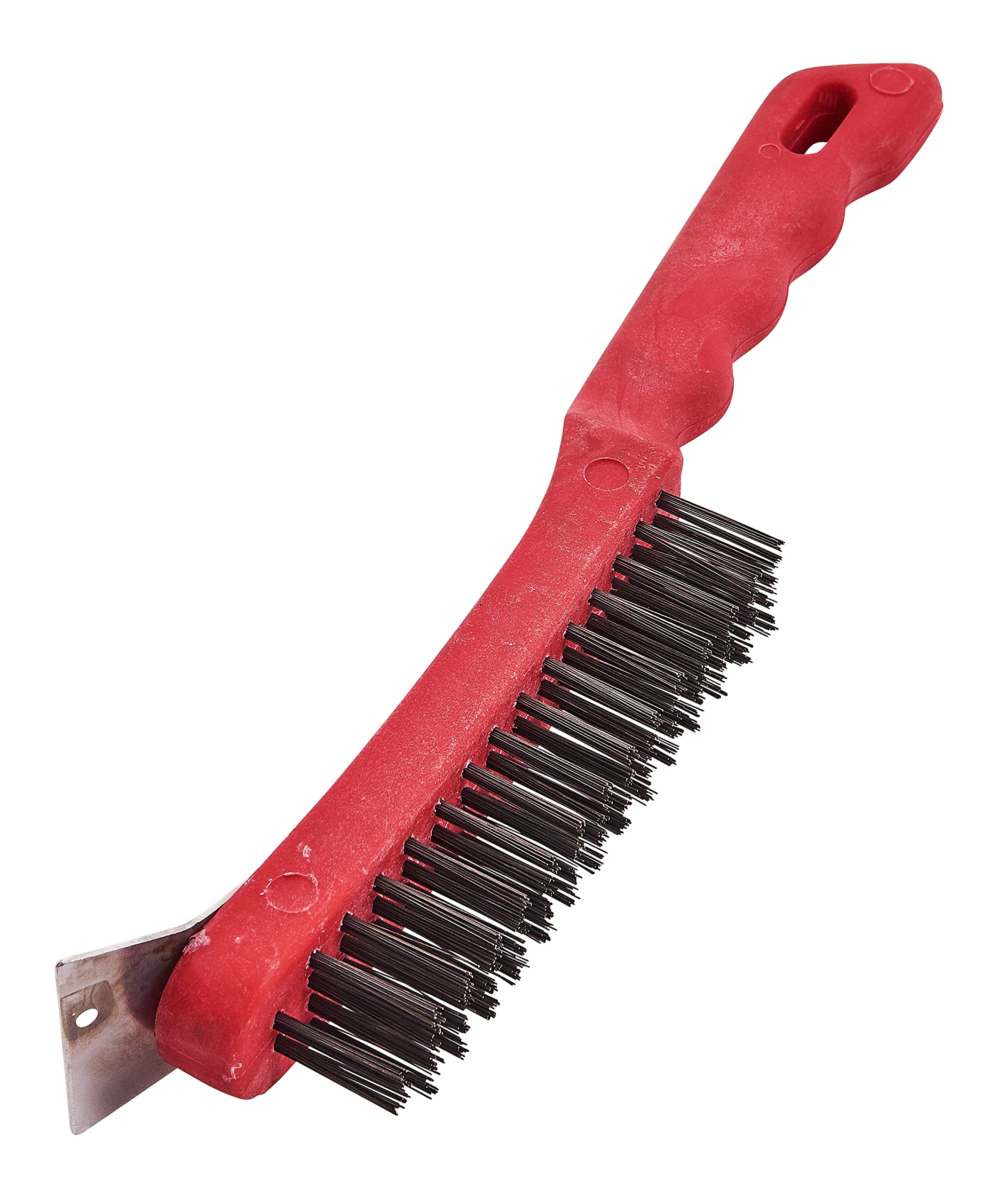 Amtech Black & Red Wire Brush And Scraper, 275 Mm With 4-Row Bristles And Built-In Scraper, Ideal For Tough Surface Prep