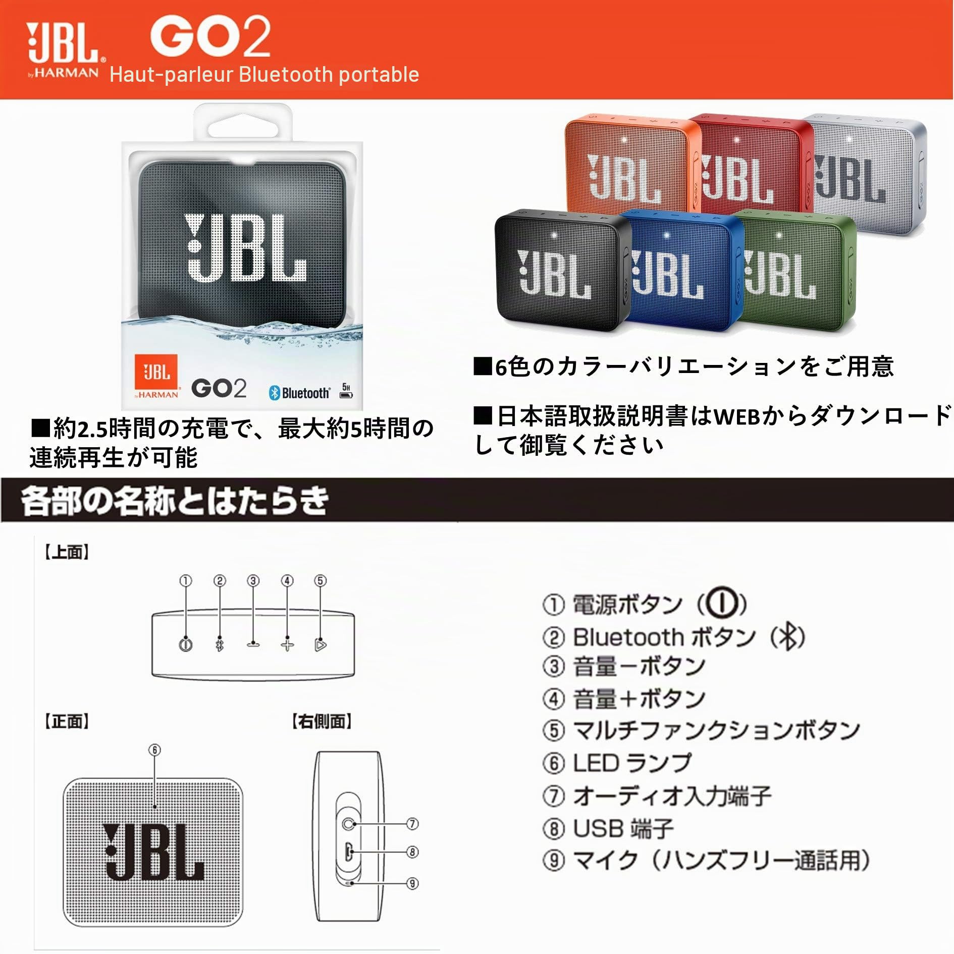 JBL Enceinte sans Fil Portable Bluetooth GO 2 Noire Wireless Bluetooth JBLGO2BLK