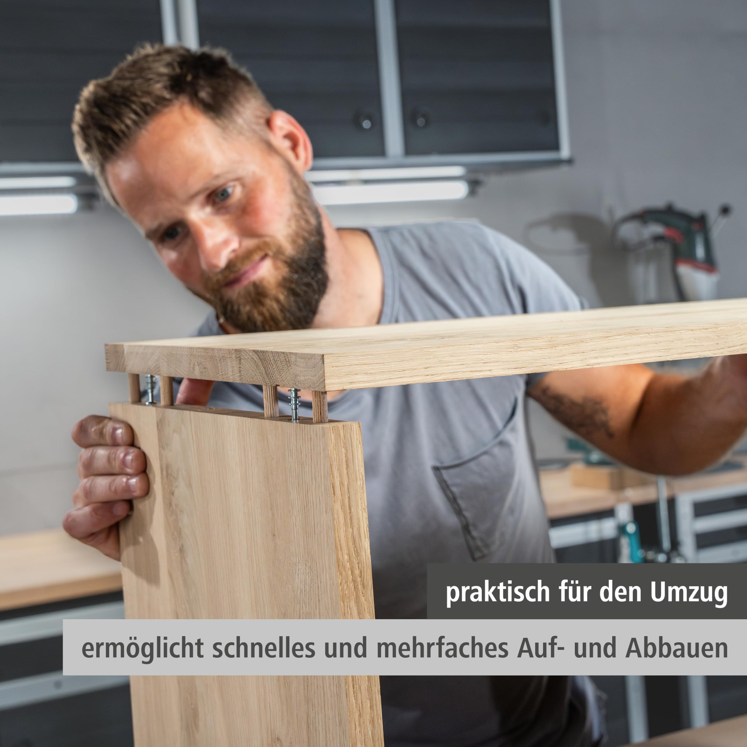 Wolfcraft Exzenter-Möbelverbinder-Set - Möbelbau-Set mit Bohrschablone | Komplett-Set für lösbare Eck-, T- und Flachverbindungen inklusive Forstnerbohrer, Schrauben und Dübeln - 4665000