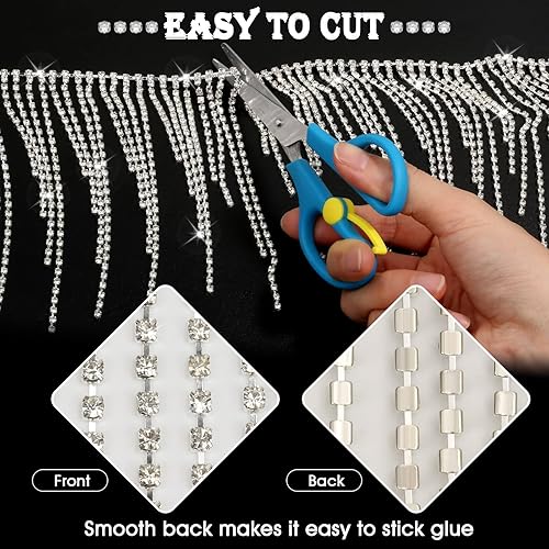 Miniatura 13 de Franja de diamantes de imitación con pegamento B7000 multiusos adhesivo, 1 yarda de diamantes de imitación brillantes con flecos de diamantes