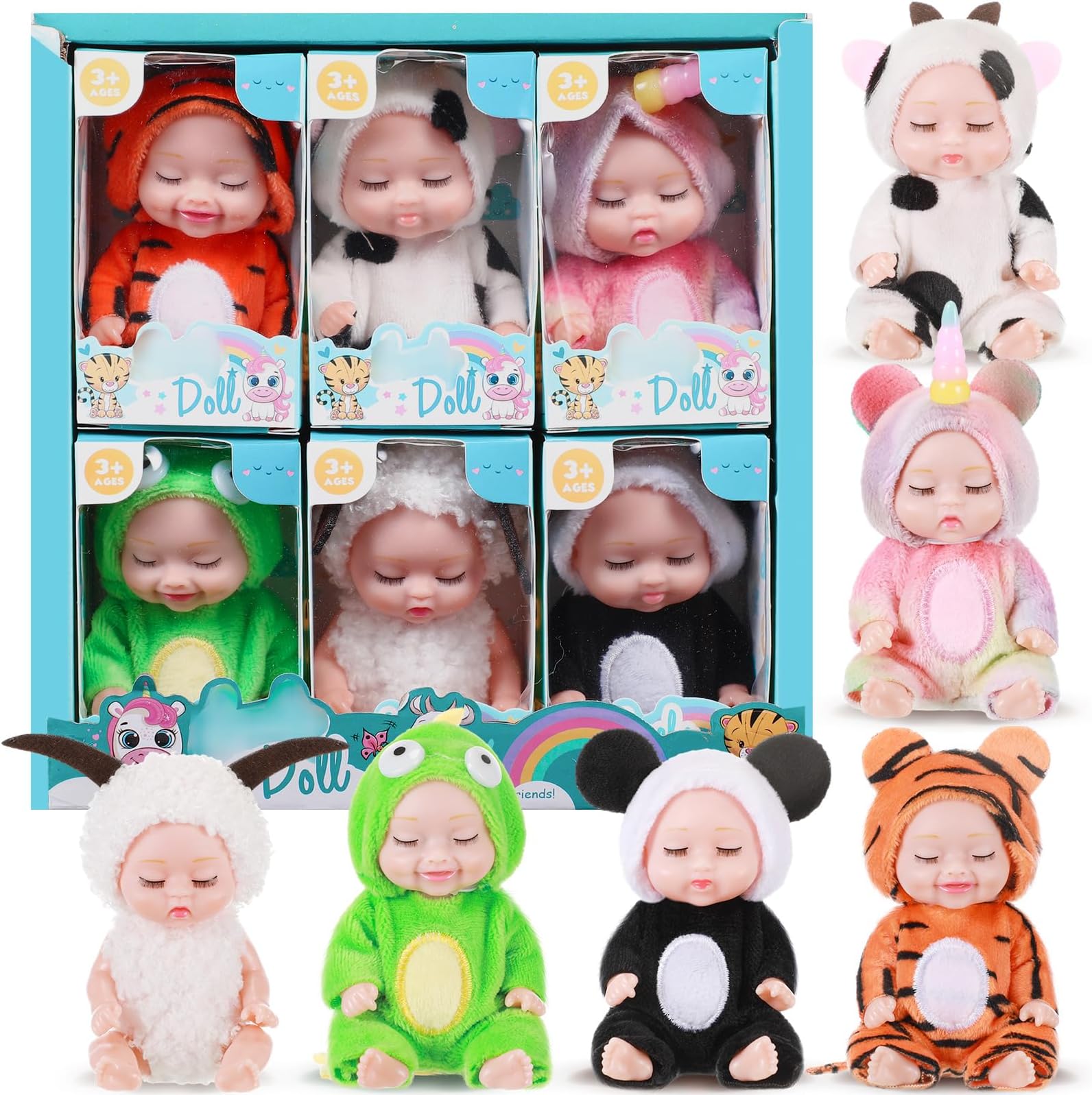 Hanaive 6 Pcs Mini Baby Dolls 4 Inch Easter Basket Dolls Tiny Reborn Lifelike Realistic Holiday Birthday Gifts Set for Girls Toddlers Kids Basket Stuffers(Likeable)