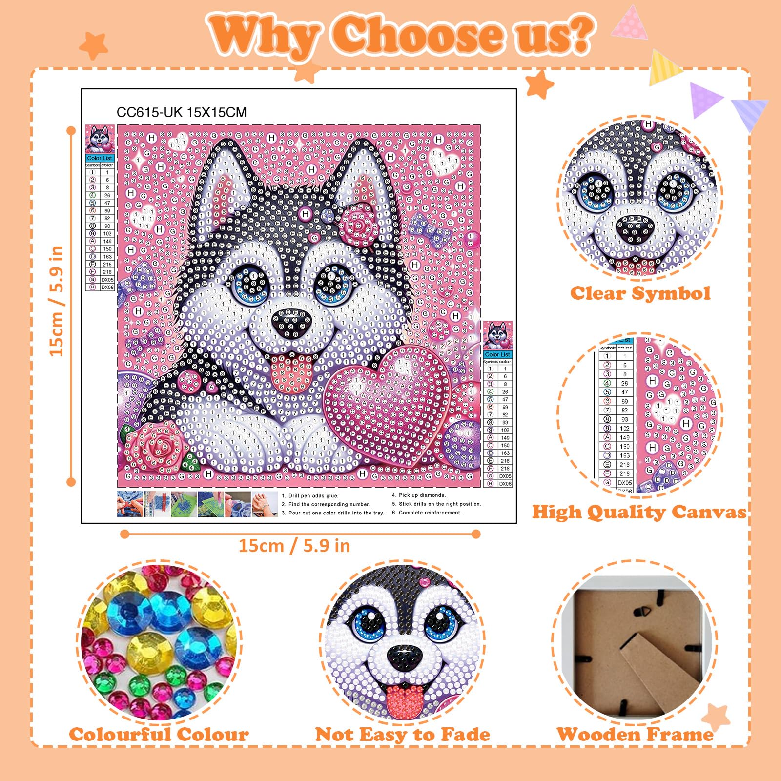 Viart Dog Diamond Art for Kids with Frame-Dogs Diamond Painting for Kids Animal Small Diamond Art Kits - Image 3