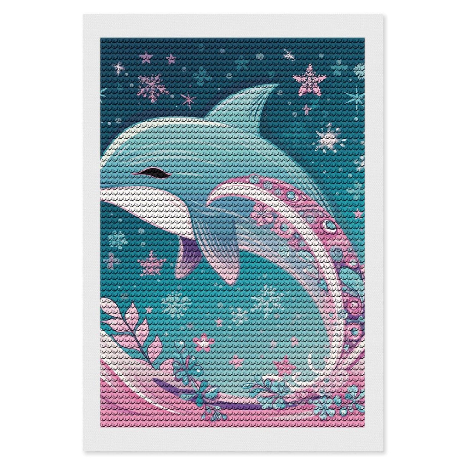 NONHAI Diamond Painting Kits for Adults - DIY Diamond Art Kits for Beginners - Full 5D Paint Drill Diamond Dots Paintings- Cute Dolphin Snowflake Diamonds Pictures Gem Art and Craft Wall Decor 8"x12"