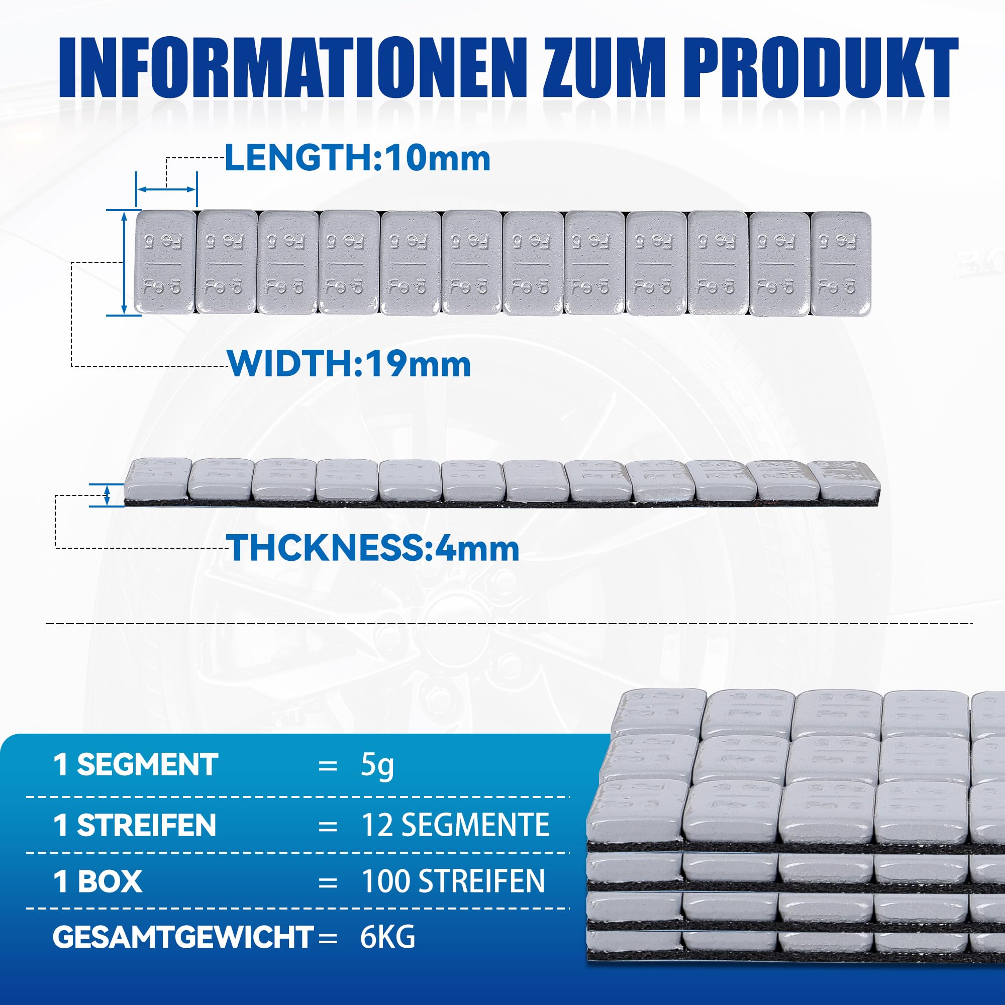 Richeer 100 Riegel Auswuchtgewichte 12×5g Grau Auswuchtgewichte Klebegewichte, 6KG Stahlgewichte für Alufelgen selbstklebend