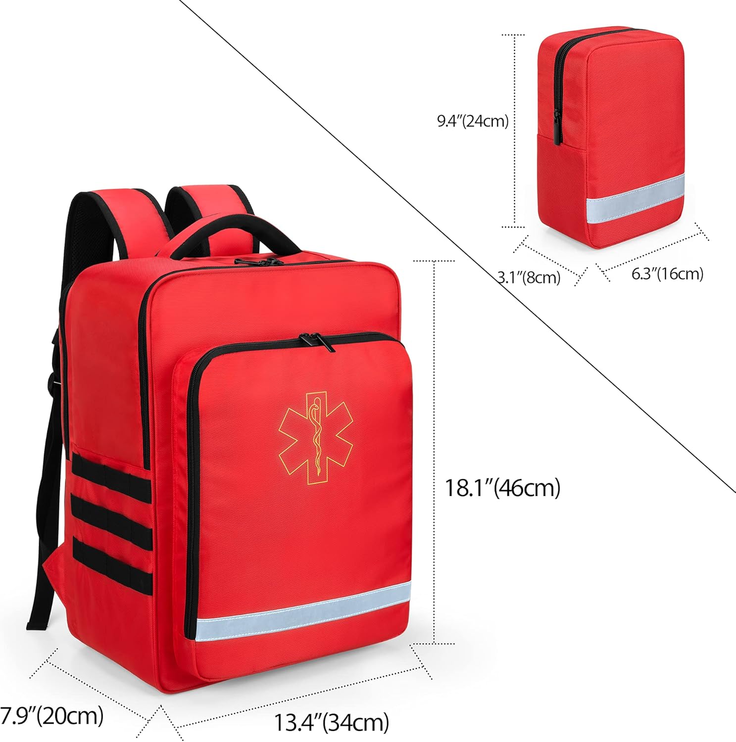 Trunab Emergency Medical Backpack Empty, EMT Camping Molle Bag with Detachable Side Pocket and No-Slip Bottom for Camping, Hiking, Traveling, Daycare, Red, Bag Only - Image 6