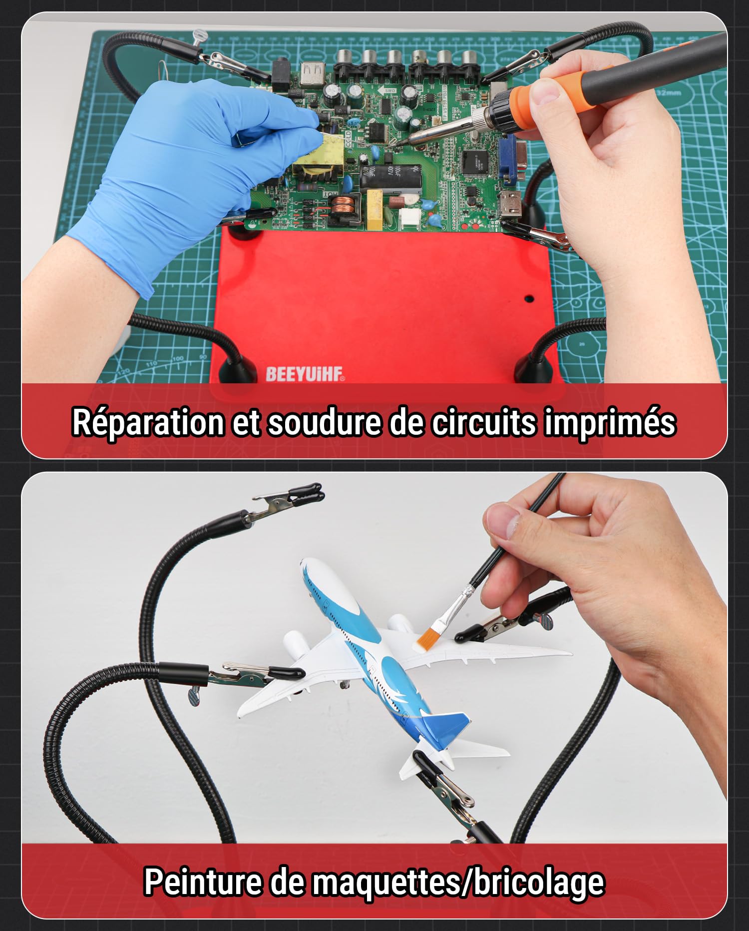 Troisieme Main pour Fer à souder avec 4 Bras Magnétique Flexibles Souder pour Réparation, Électronique, Modelisme, Créatifs, Bijoux, Atelier Hobby