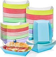 Vista 9 de MotBach Paquete de 120 bandejas de papel desechables de 2 libras de papel para barcos, bandeja de servir comida kraft, cestas para aperitivos