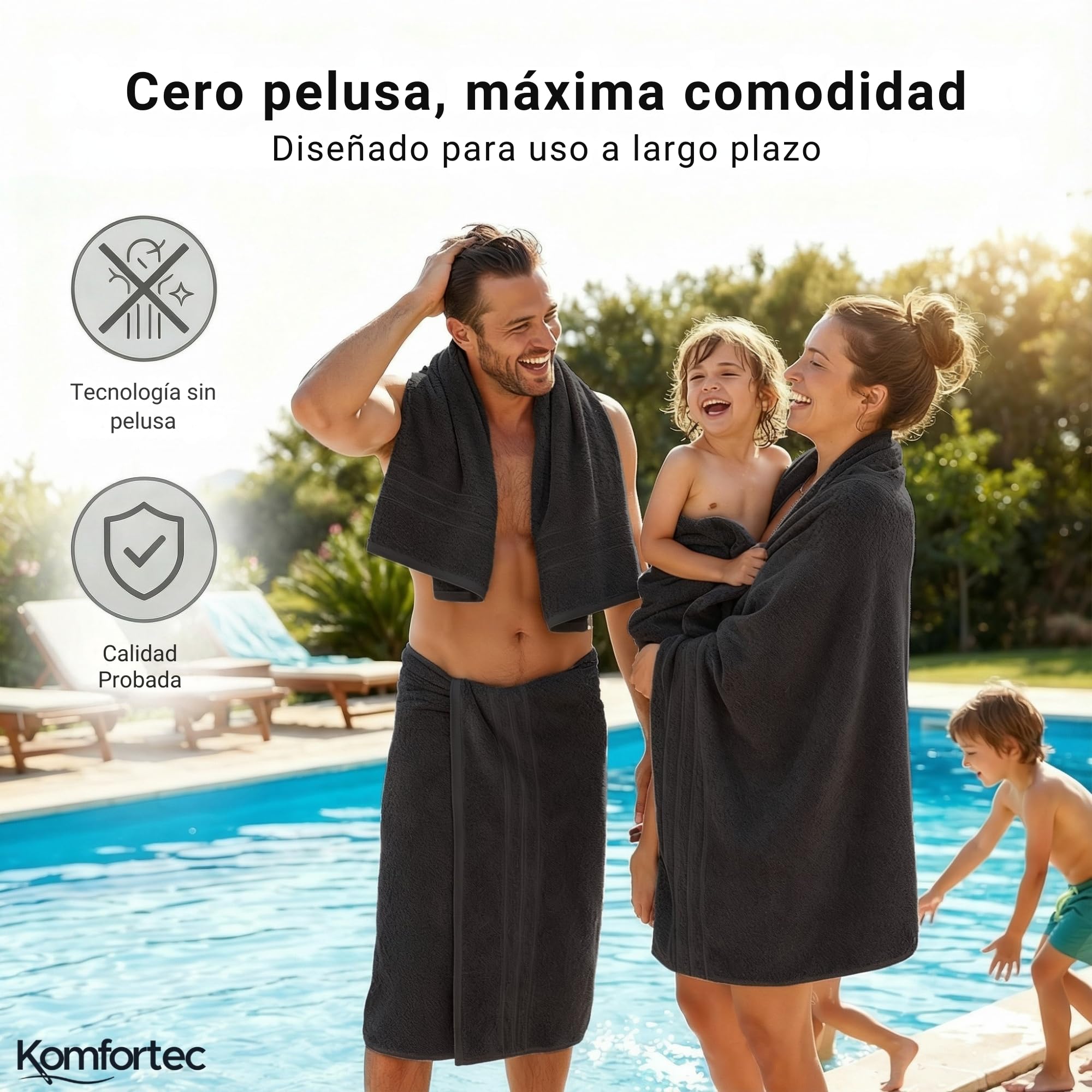 Komfortec Juego de 8 Toallas 100% Algodón | 4 Toallas de Baño 70 x 140 cm y 4 Toallas de Lavabo 50 x 100 cm – Juego de Toallas Suaves y Absorbentes – Negro