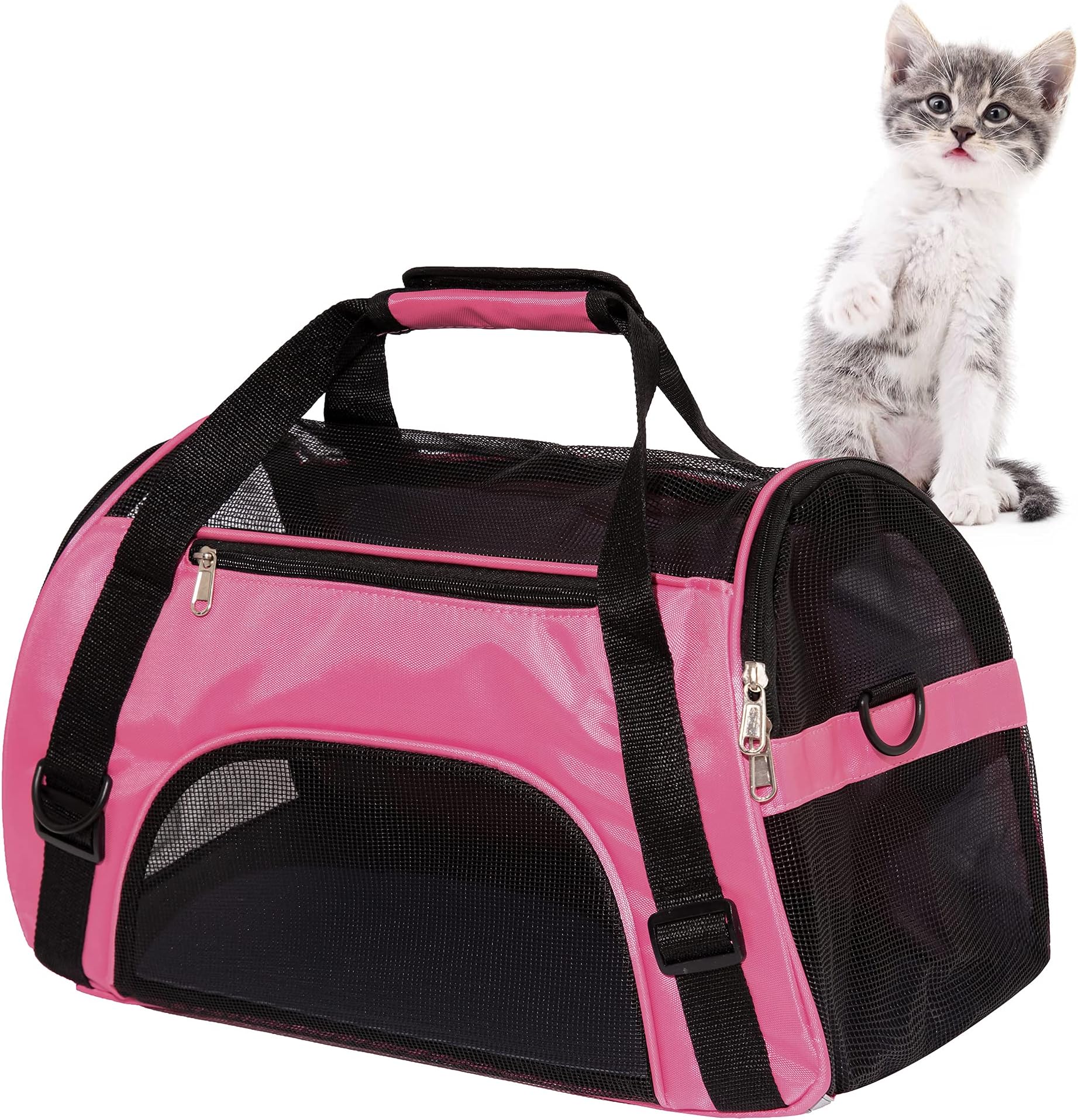 MuchL Cat Carrier for Cats Soft-Sided Travel Pat Carrier for Cat with Wooden Padding Board Airline Approved Lightweight Comfortable Cat Bag for Puppy Small Pets (Small, Pink)