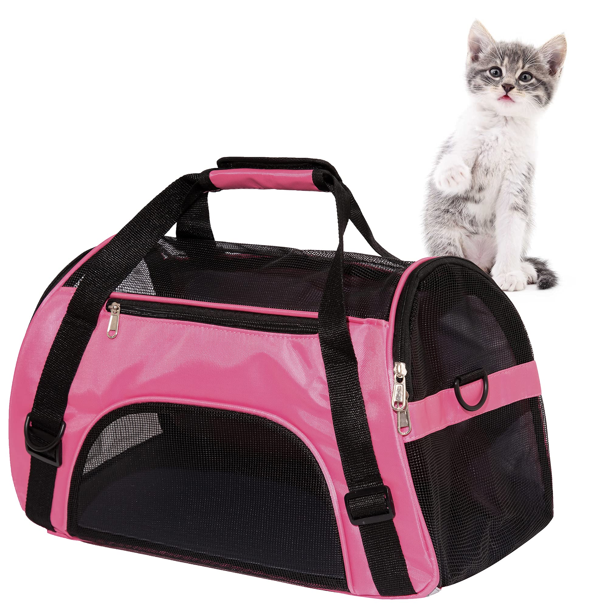 MuchL Small Pink Cat Dog Pet Carrier Airline Approved up to 15 Lbs, Soft-Sided, Mesh, Waterproof, Portable, Perfect for Small Animals, Kittens, Cats, Puppies, Rabbits, Vets or Travel