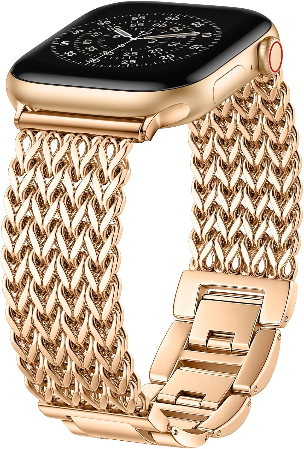 Metal Band Compatible with Apple Watch Bands for Women 40mm 41mm 42mm 38mm 44mm 45mm 46mm 49mm, Dressy Stainless Steel Link Bracelet, Designer Strap for iWatch Series 11/SE/10/9/8/7/6/5/4/3/2/1/Ultra Royal Gold 44mm/45mm/46mm/49mm/(42mm-Series 3 2 1)