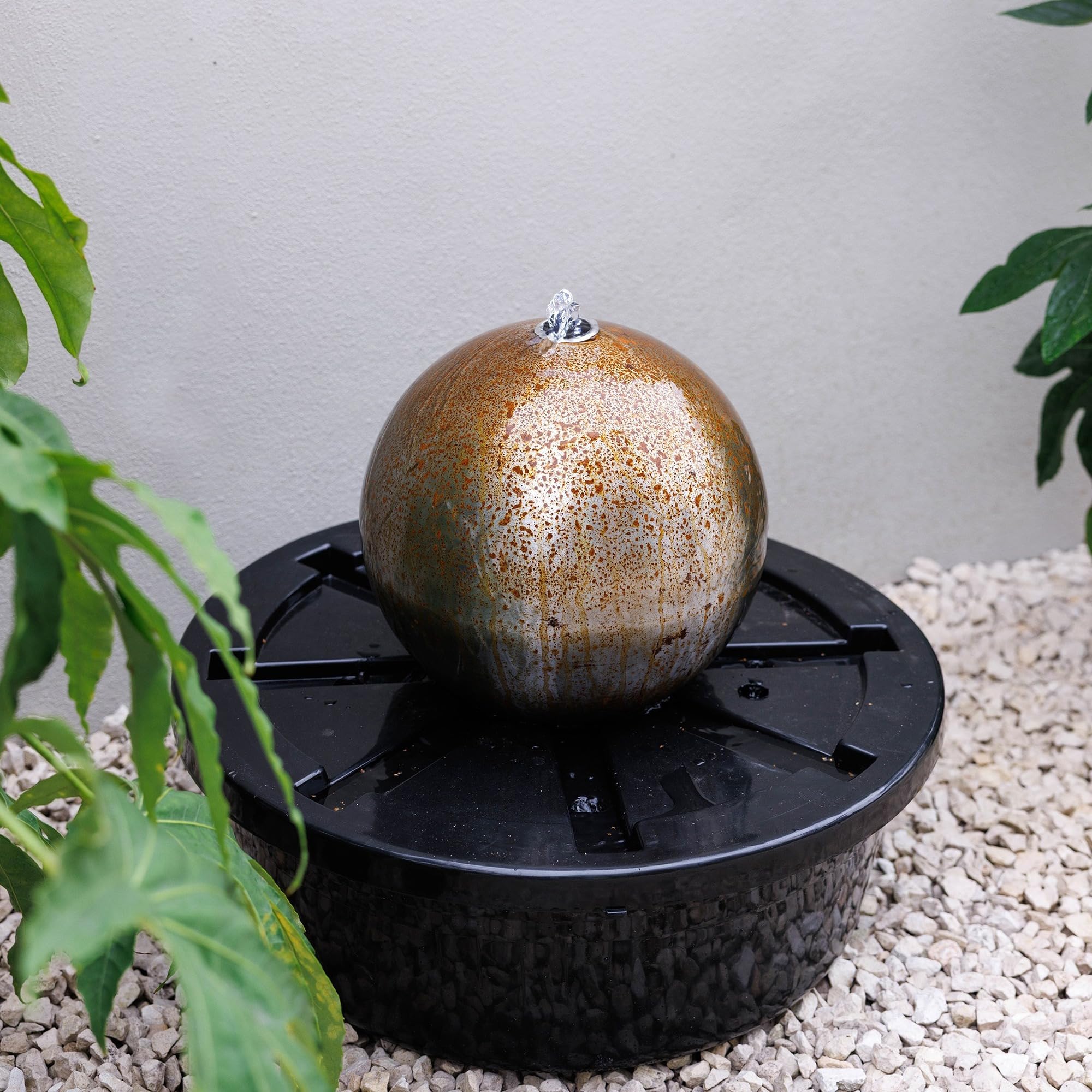 Primrose Silver Corten Steel Sphere Water Feature With Lights And Reservoir 30Cm