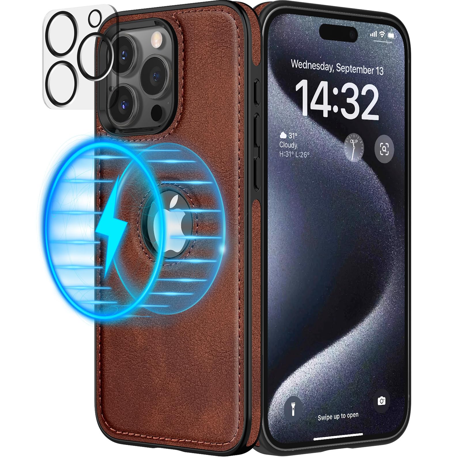 LOHASIC for iPhone 15 Pro Max Leather Case Compatible with MagSafe, with Camera Lens Protector Luxury Leather Cover, Flexible Anti-Scratch Protective Phone Cases 6.7inch - Brown