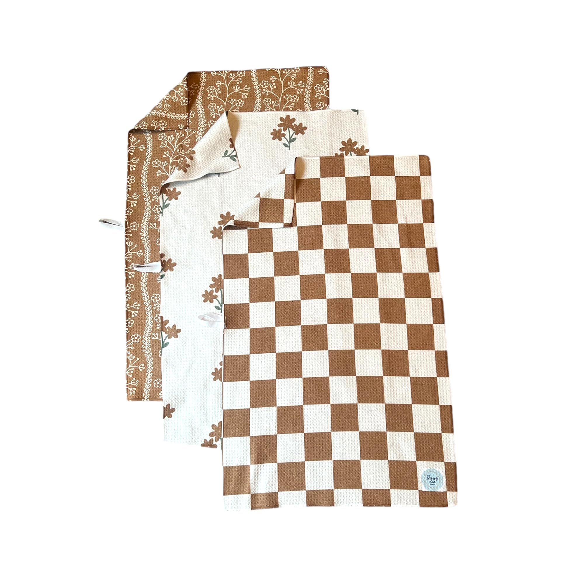 Desert Aqua || 3 Pack|| Double Sided || Not Your Ordinary Dish Towels || Waffle Weave Microfiber || Highly Absorbent || Hanging Loop || Dish Cloths || Modern || Designer Prints (Coffee)