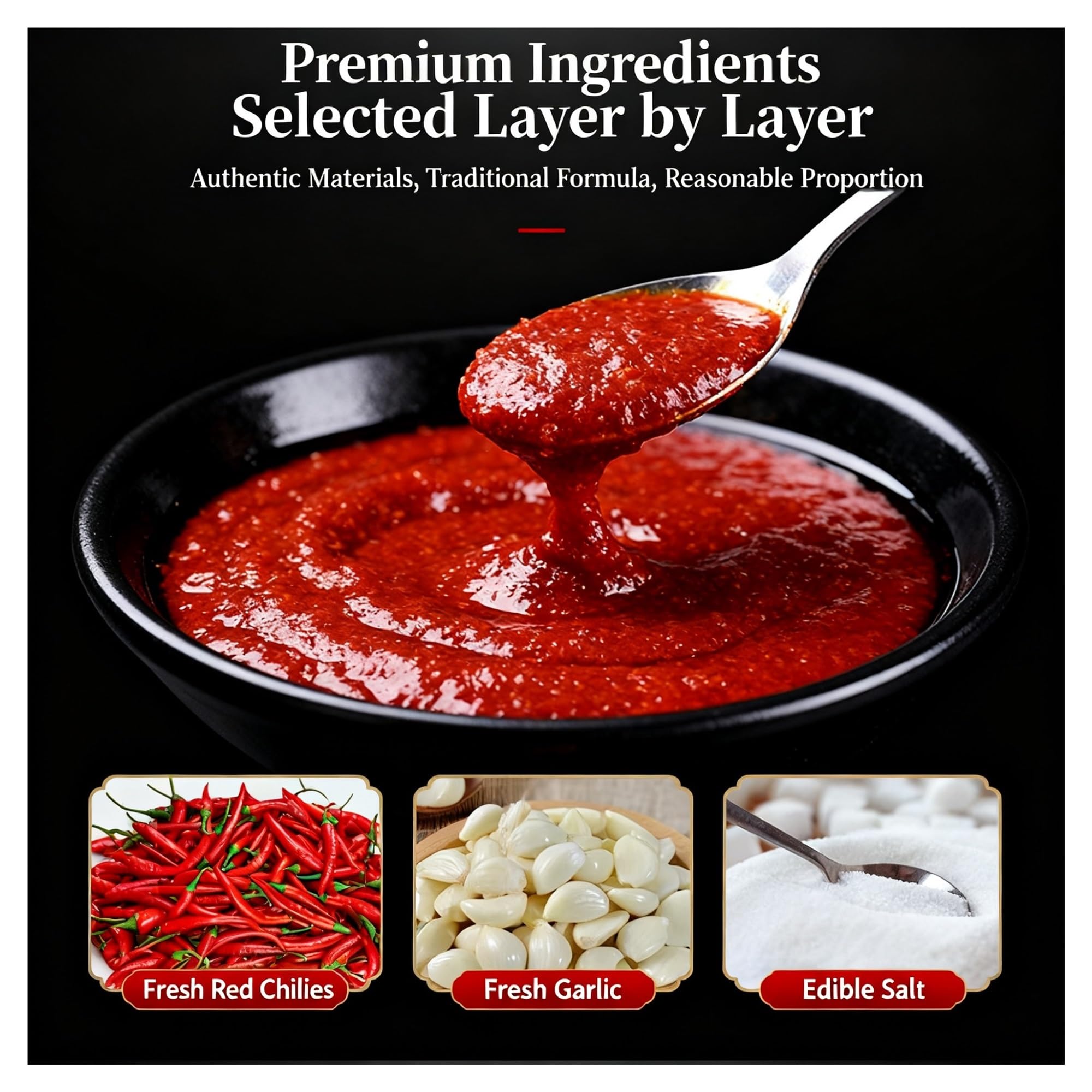 Salsa de Chile Tradicional, Botella Grande de 750 g, Molida a la Piedra, Condimento de Uso General
