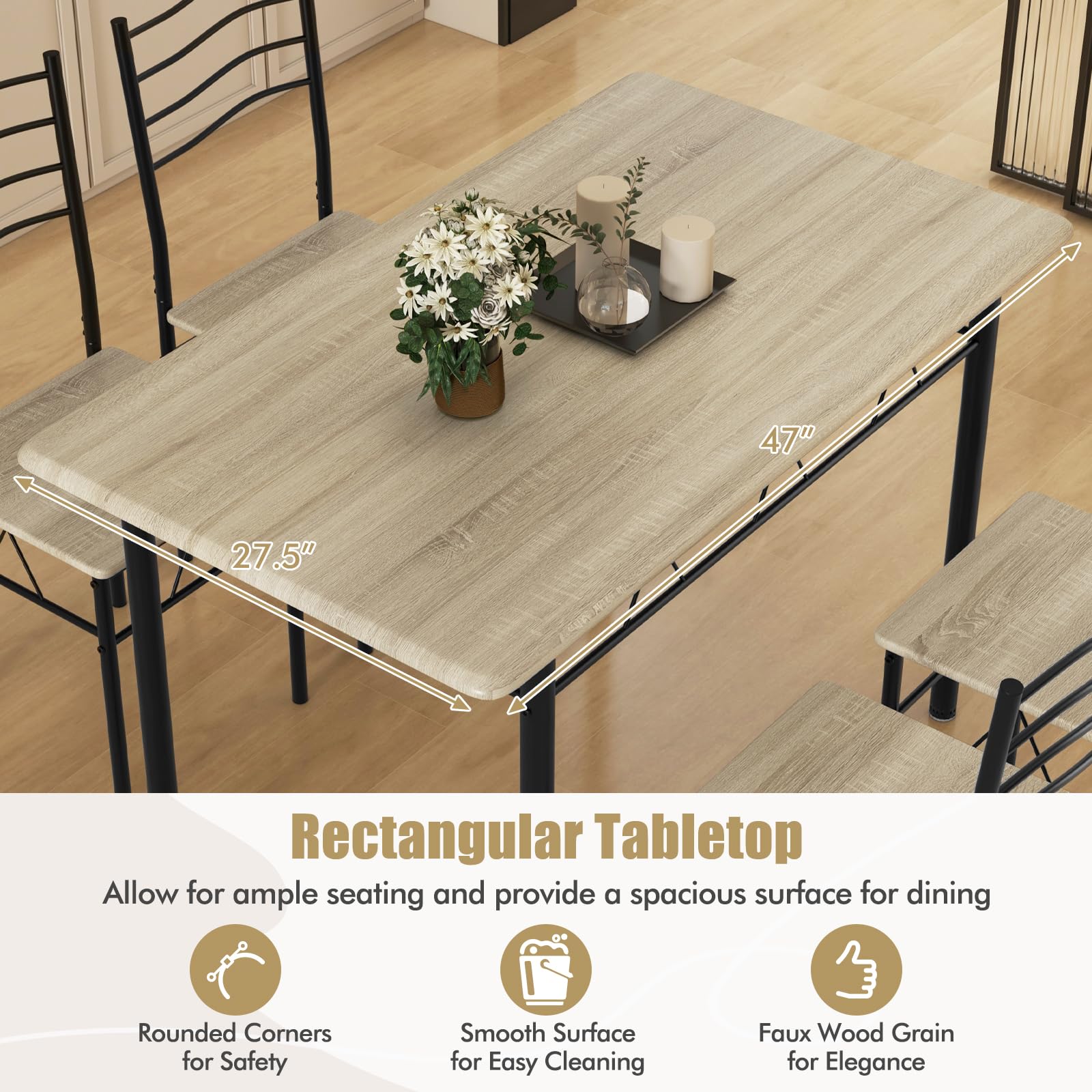 Amazon.com - Giantex Modern 5 Piece Dining Table Set for 4 Chairs