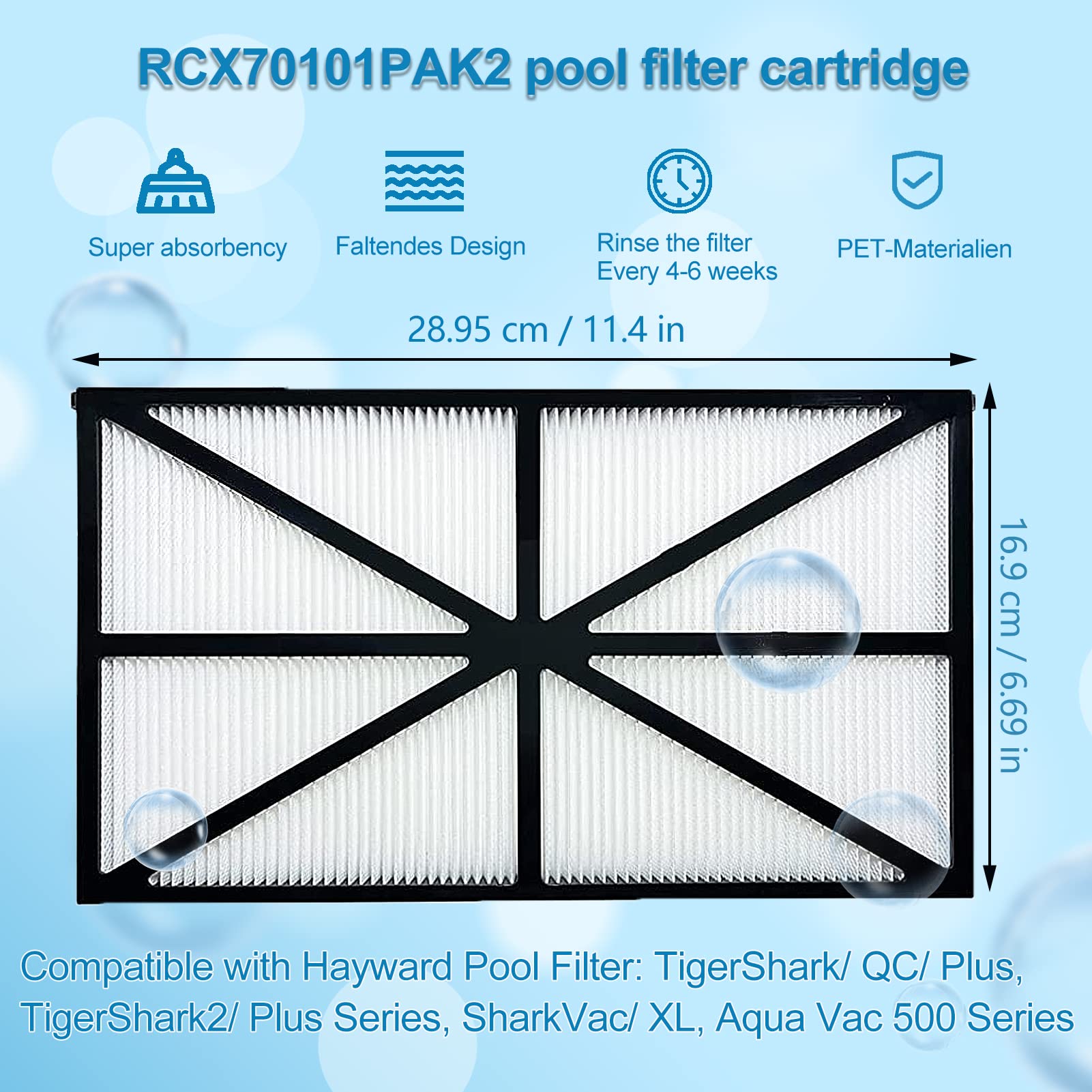 4 Stück Ultrafeine Filterplatten Für TigerShark & AquaVac Poolroboter – Kompatibel Mit RCX70101PAK2, 30 X 17 Cm