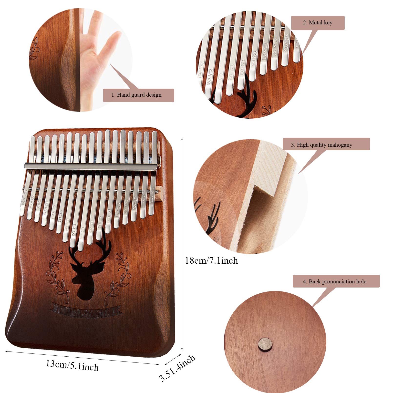 Kalimba 17 Tasti In Mogano - Piano Da Pollice Africano Con Borsa E Accordatore | Regalo Perfetto Per Principianti E Bambini - Foto 12