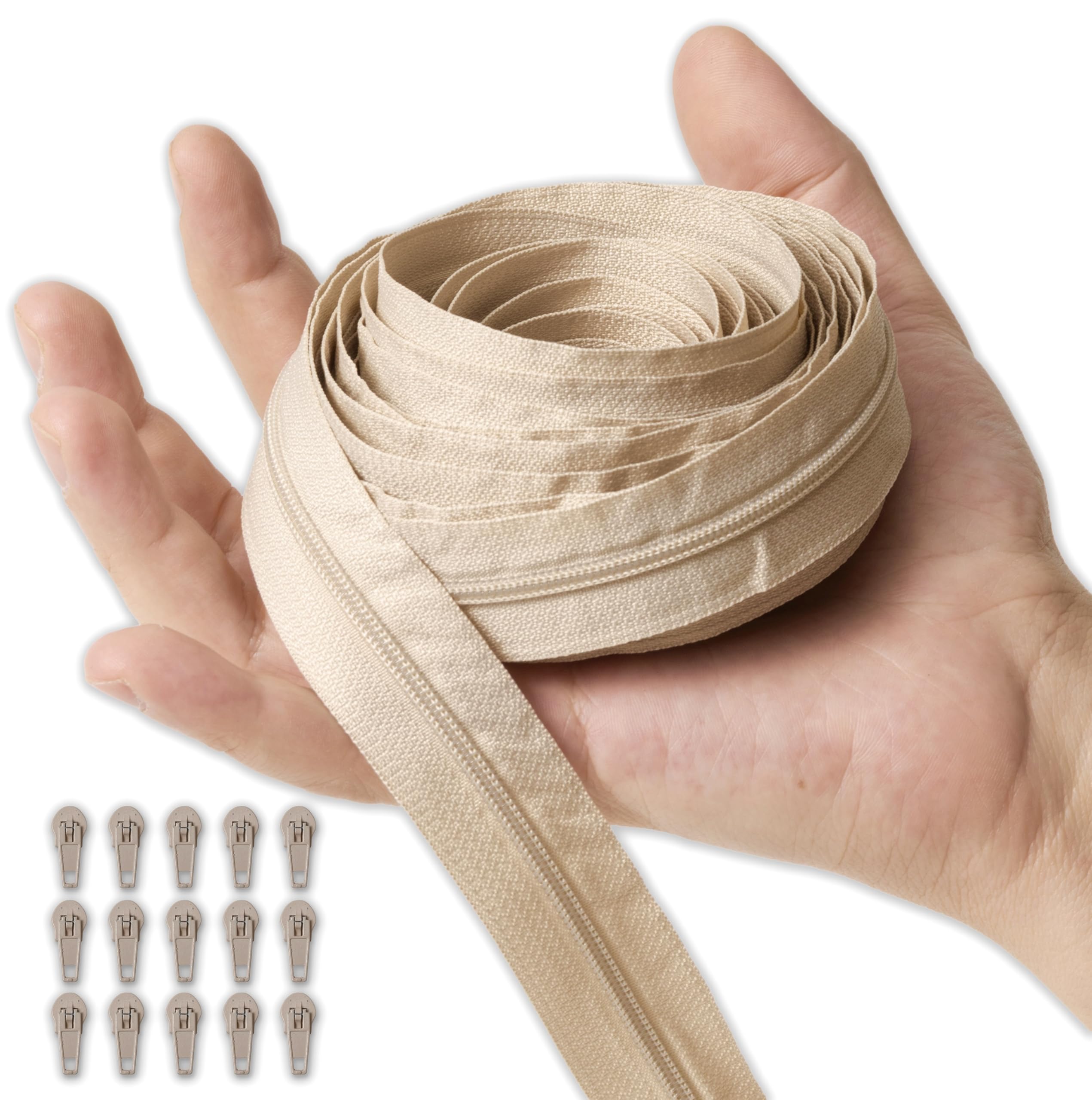 IPEA Zip Chain Continuous Size #3 Beige – [5 Metres + 15 Metal Sliders] – Made in Italy – Adjustable Zip for Sewing, Clothing, Accessories – Width 30 mm – Beige