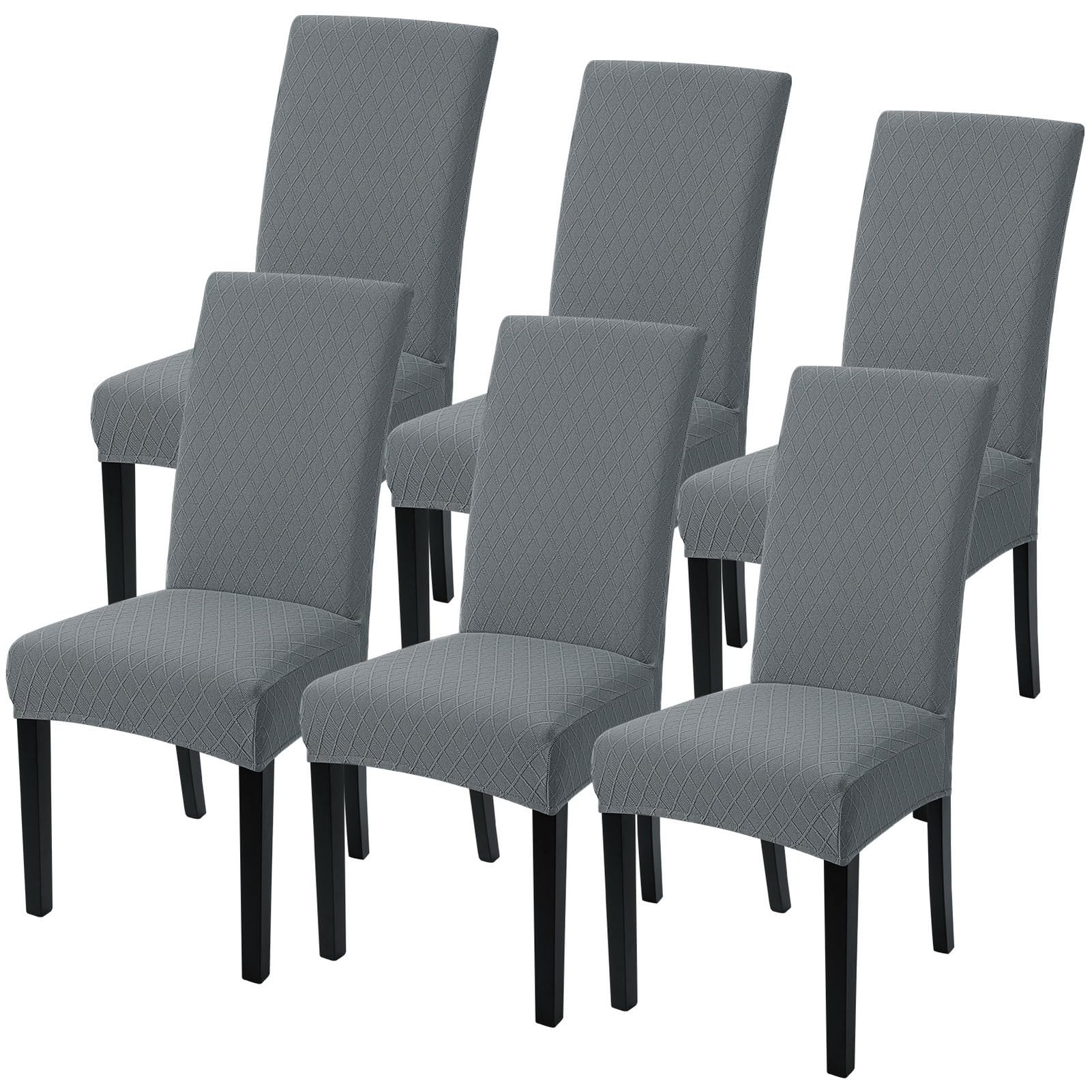 SearchI Dining Room Chair Covers Set of 6, Stretch Jacquard Parsons Chair Slipcovers Removable Washable Kitchen Chair Protector Cover for Dining Room, Hotel, Ceremony (Gray Rhombus)