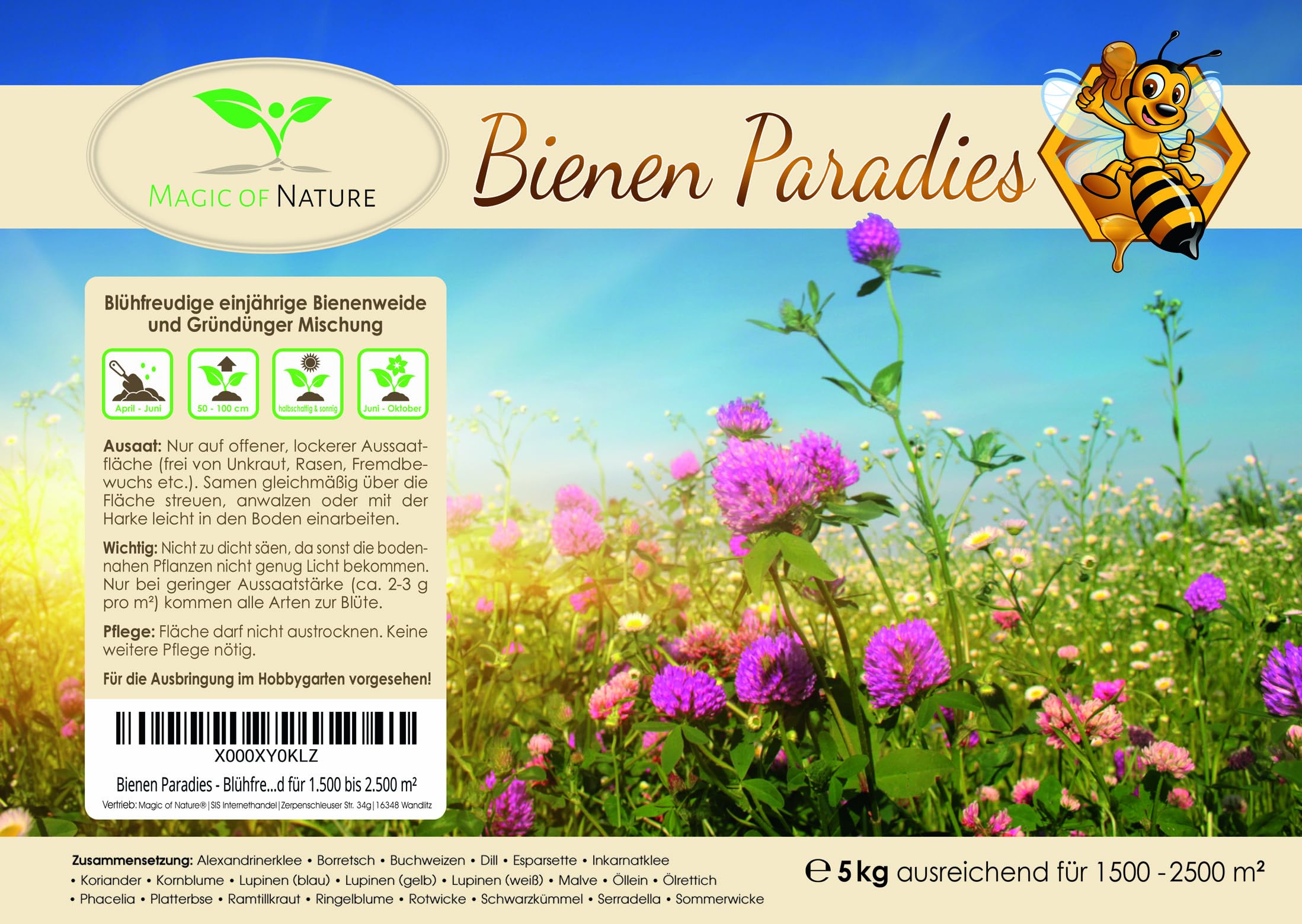 agic of Nature 5kg Mieszanka Nasion Kwiatów - Raj dla Pszczół - Łąka Kwietna Miododajna - Ponad 20 Odmian na Powierzchnię 1500-2500 m²