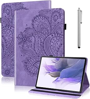 Samsung Galaxy Tab S5e 10.5 2019 SM-T720/T725 Case Embossed Flower PU Leather Multi-Angle Stand Folio Tablet Case with Card Pockets Stylus Loop Elastic Band for Galaxy Tab S5e- Purple