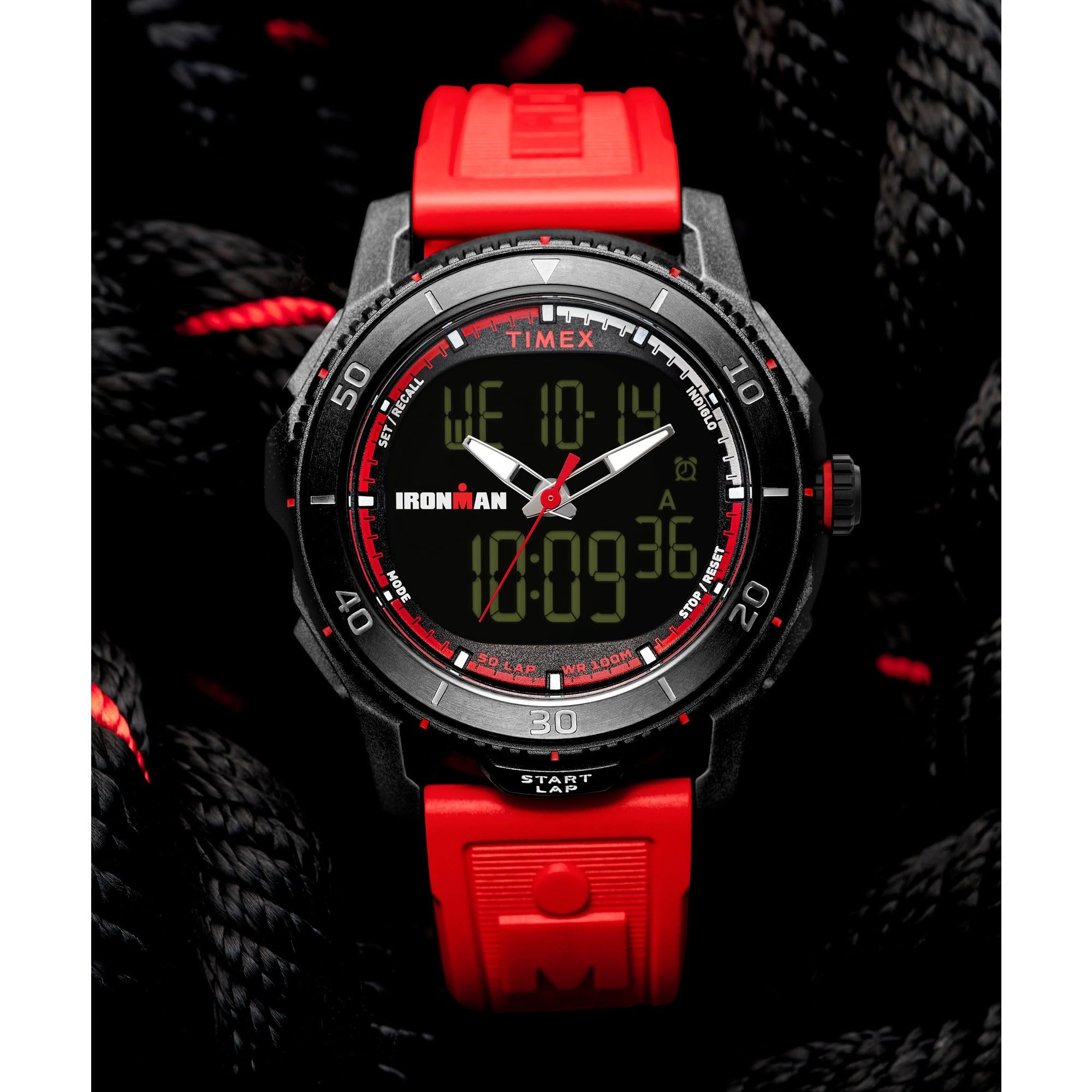 Timex Reloj Digital de Cuarzo para Hombre con Correa de Poliuretano TW2W53700VQ, Rojo/Negro/Digital, Moderno