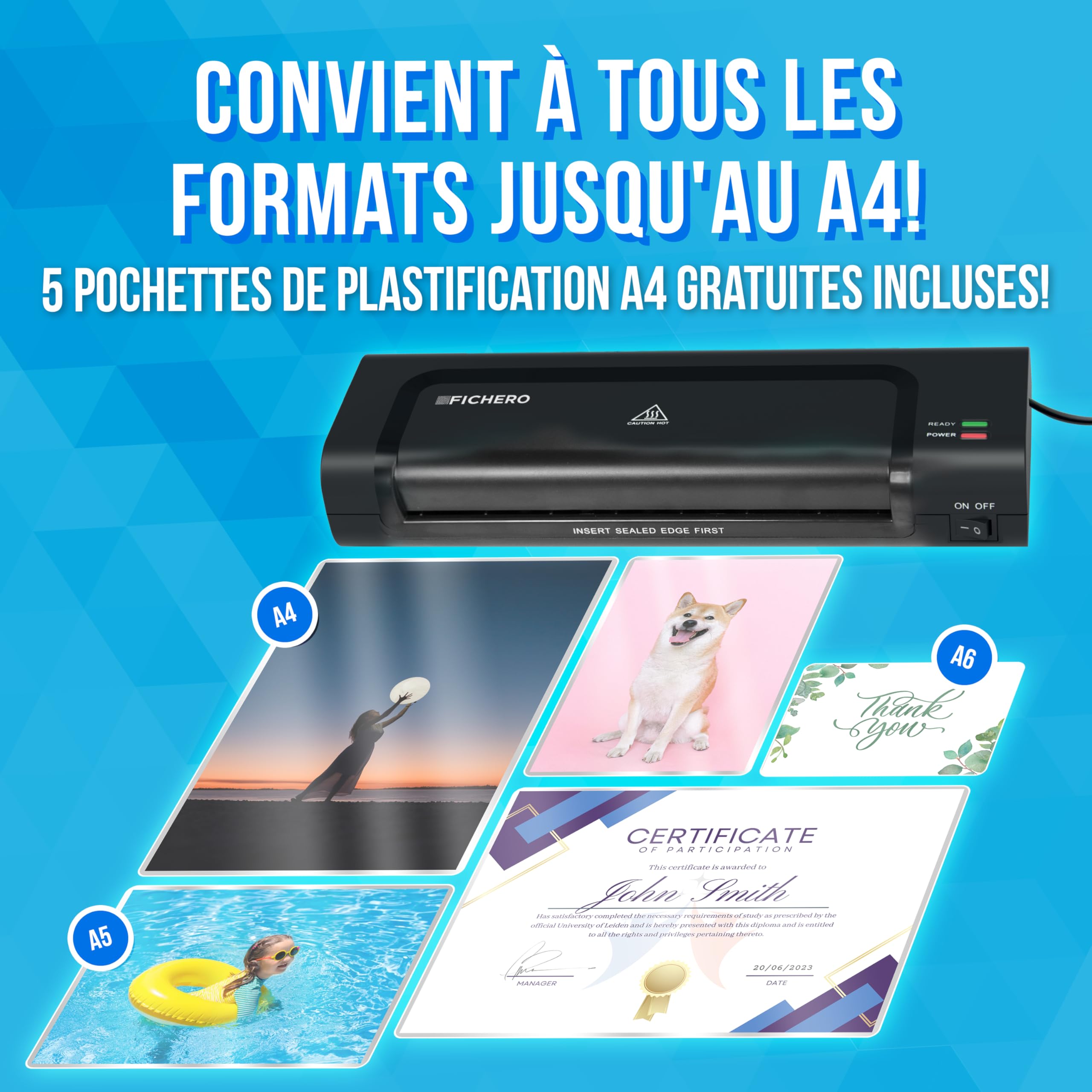 Silvergear Plastifieuse A4 A5 A6 Rapide avec 5 Films de Plastification pour Maison Bureau Ecole