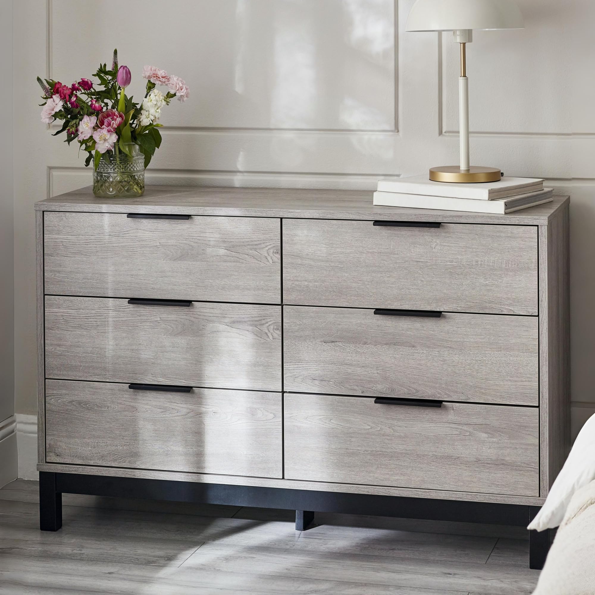 Julian Bowen Bali 6 Drawer Chest of Drawers - Grey Oak - Modern Industrial Style