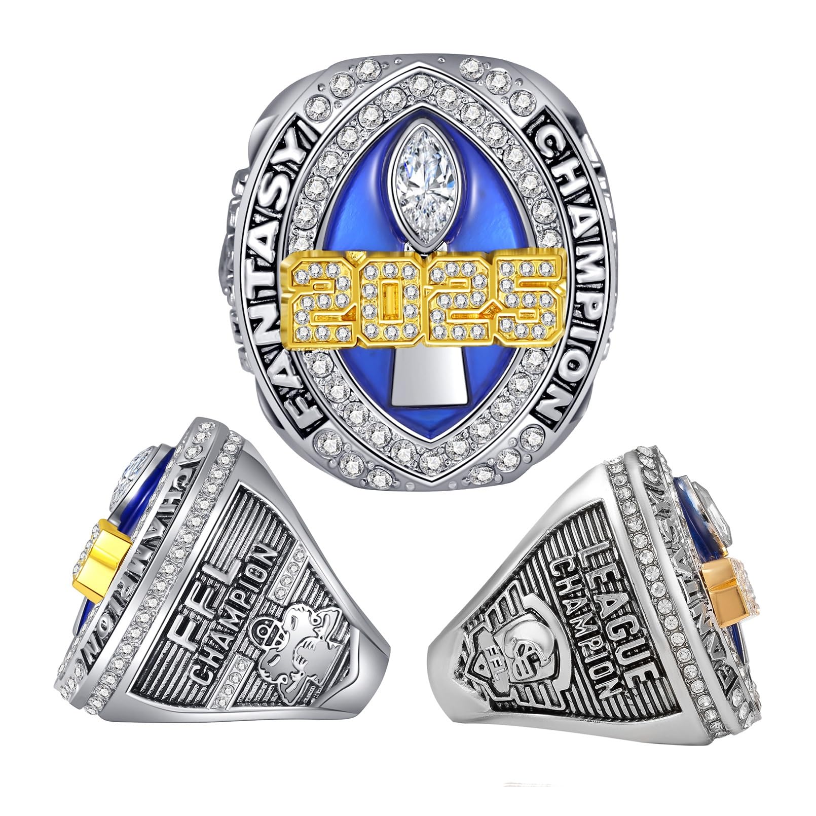 Fantasy Football Rings 2025 Championship Rings Collection FFL Championship Trophy Geschenkbox Ring-Displaybox Fantasy Football-Trophäe