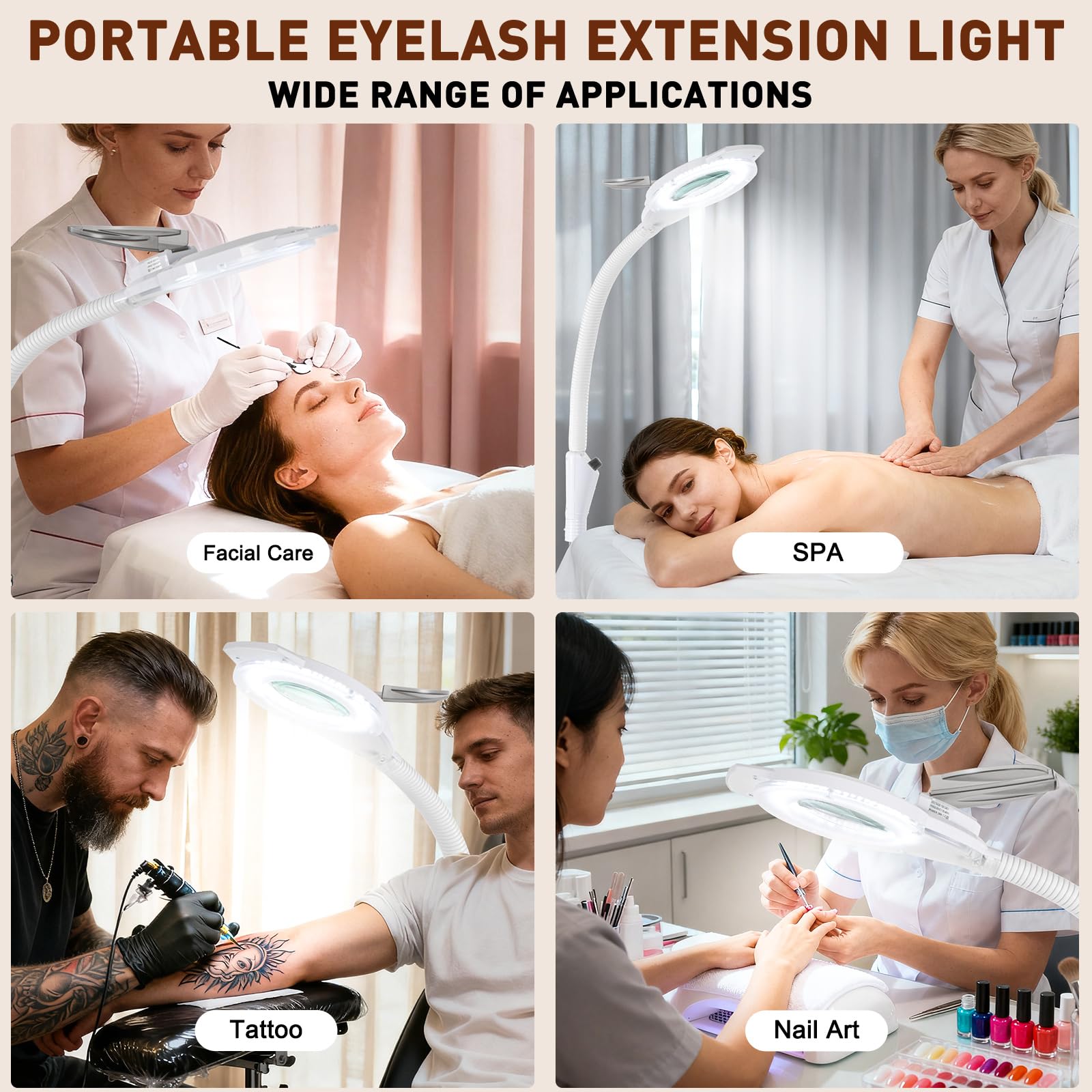 10-fach-Lupenleuchte für Kosmetiker, 2500 Lumen | Flexibler Schwanenhals, Stufenlos Dimmbar LED, Standlupenleuchte, Für Wimpernverlängerung, Tattoos, Nägel Beauty- & Salon
