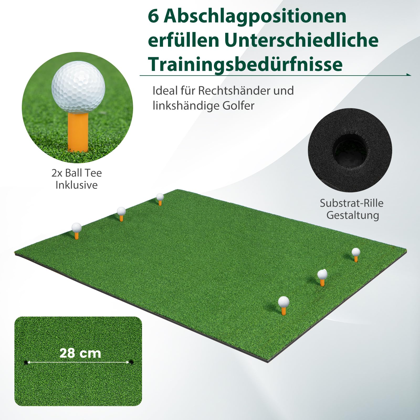 GOPLUS Tapete de Golf para Golpes, Tapete de Césped Artificial para Interior y Exterior, Alfombrilla de Golf con 2 Varillas de Alineación y 2 Tees para Amantes y Principiantes (152x117cm/27mm)