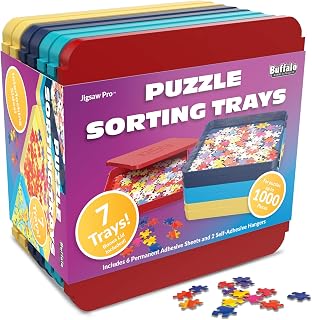 Buffalo Games 7-Piece Puzzle Sorting Trays with Lid - Organize 1000 Pieces, Interlocking Jigsaw Organizer
