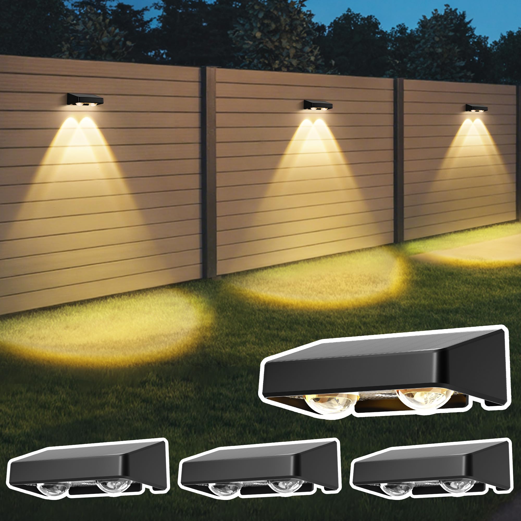 Solpex Solar Fence Lights Outdoor Garden, 9 Colors 11 Modes RGB Solar Wall Lights Outdoor, Waterproof Deck Lighting Decoration for Garden Backyard Yard Pathway Porch（4 Pack）