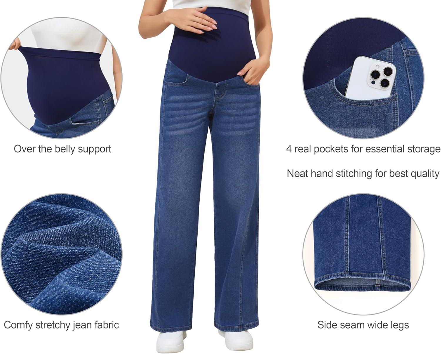 POSHGLAM Women's Maternity Jeans Wide Flare Leg Stretchy Comfy 31'' Pregnancy Denim Pants - Image 2