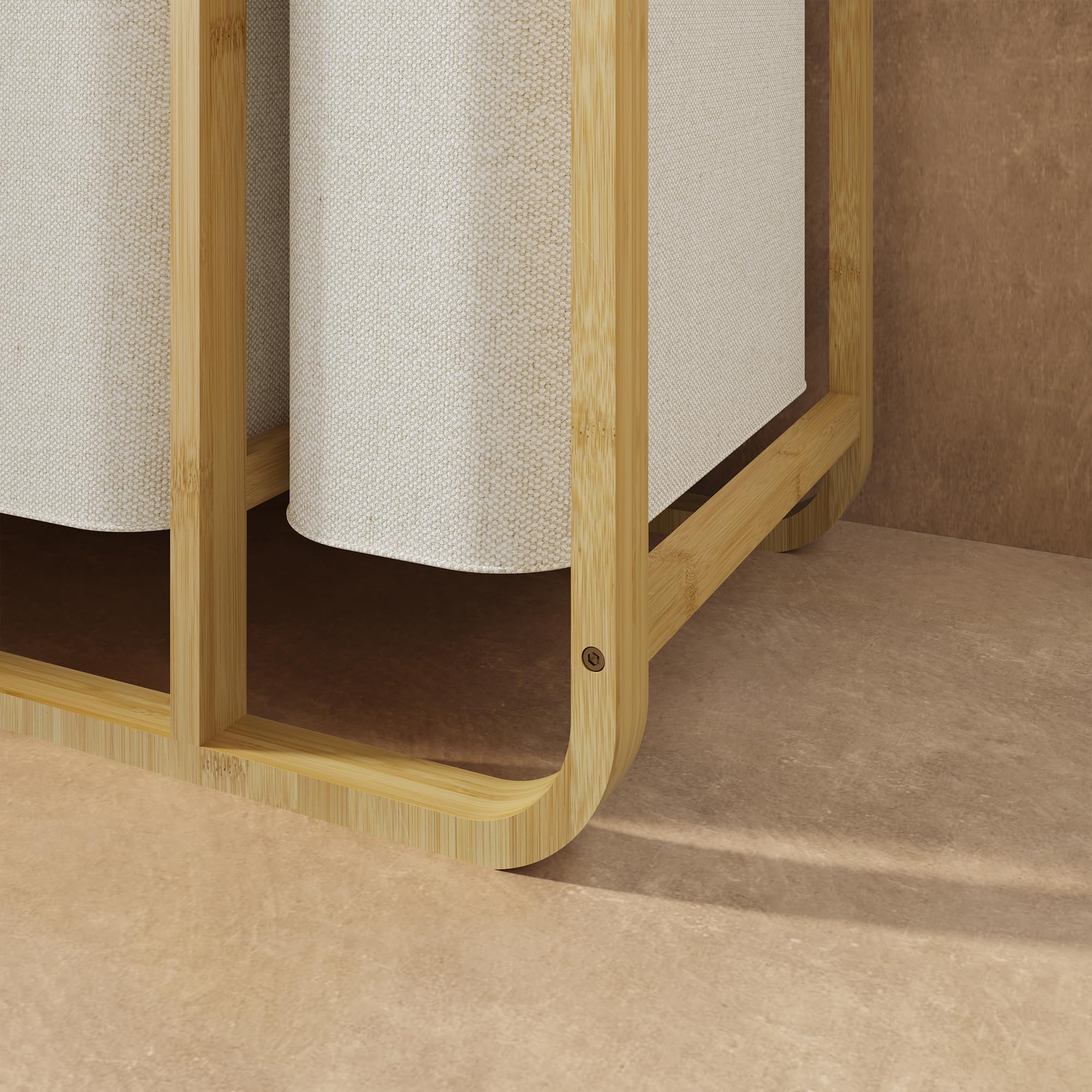 [en.casa] Mobile Portabiancheria in Bambù con Ripiano a Doghe e 3 Sacchi Estraibili per Bucato 70,5 x 49,5 x 33 cm - Beige