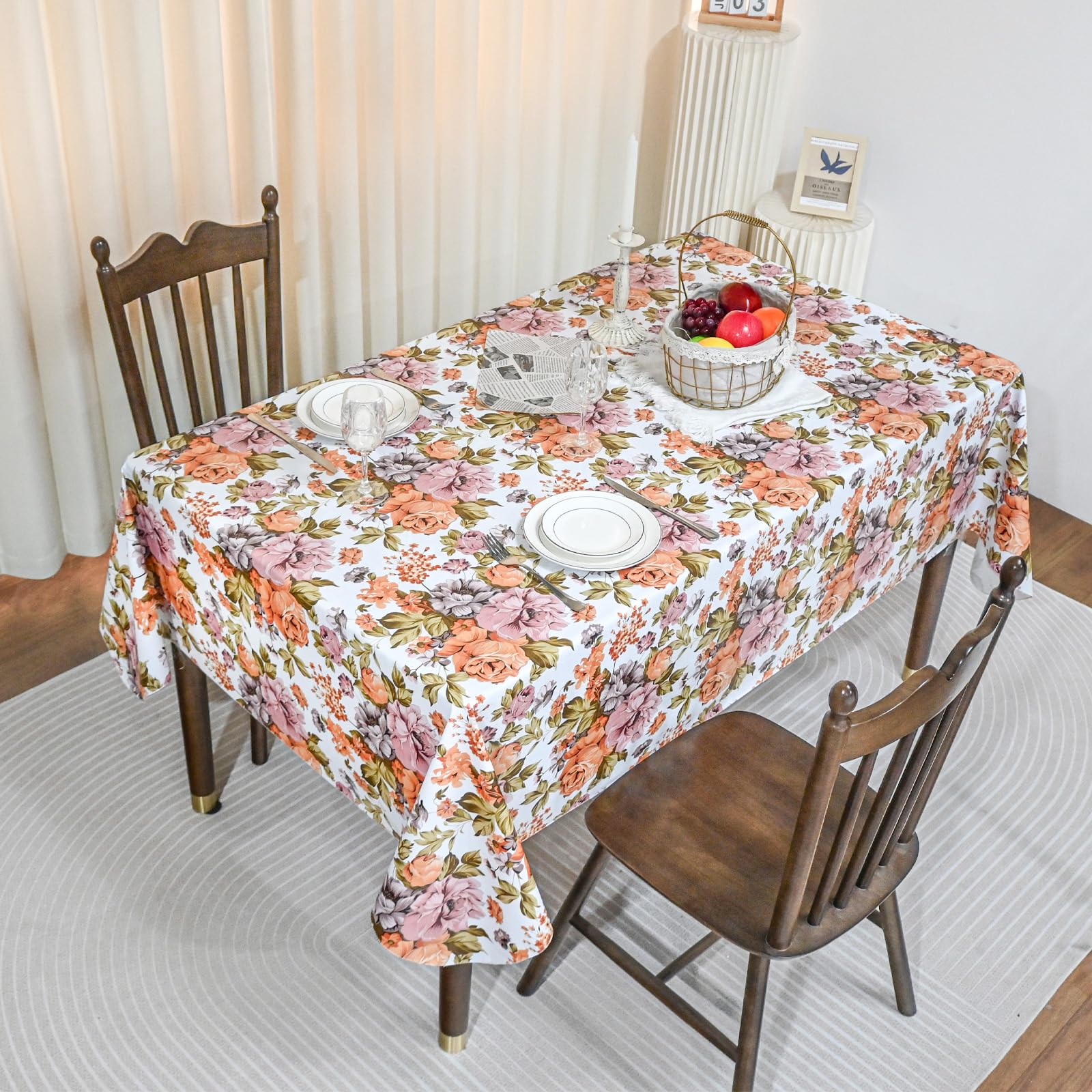Prostokątny obrus na stół, wodoodporny winylowy obrus z flanelowym spodem, obrusy stołowe, plastikowe obrusy na kolację, kuchnię i imprezy, 152 cm x 213 cm