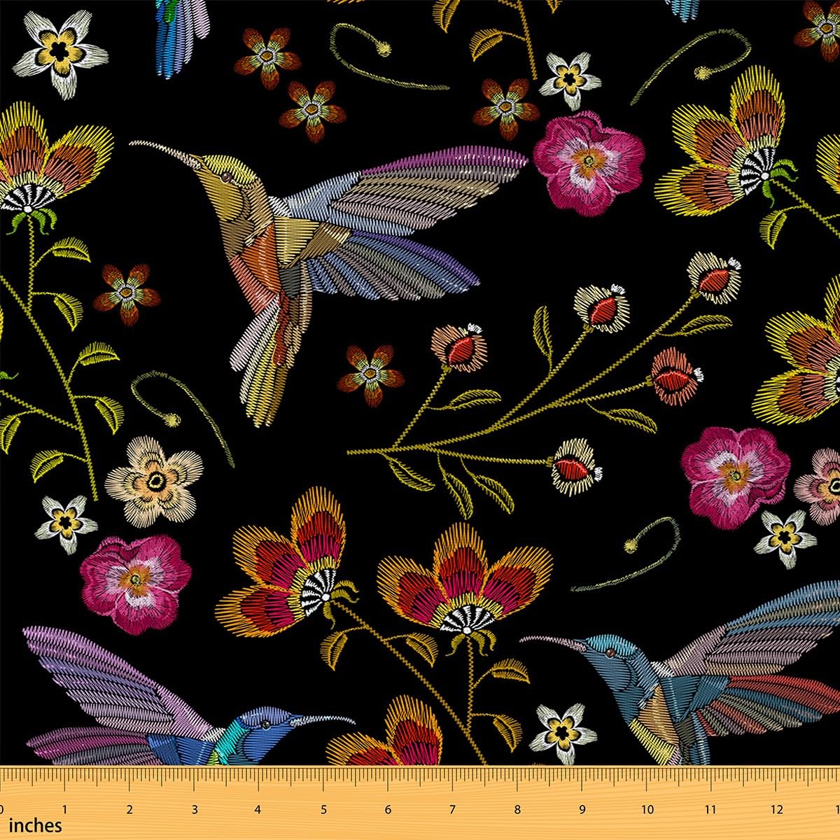 Homemissing Multicolored 14 Hummingbird Outdoor Tropical Birds Upholstery Fabric For Chairs - Flowers Pattern, Waterproof, 2 Yards (L184*W150cm)
