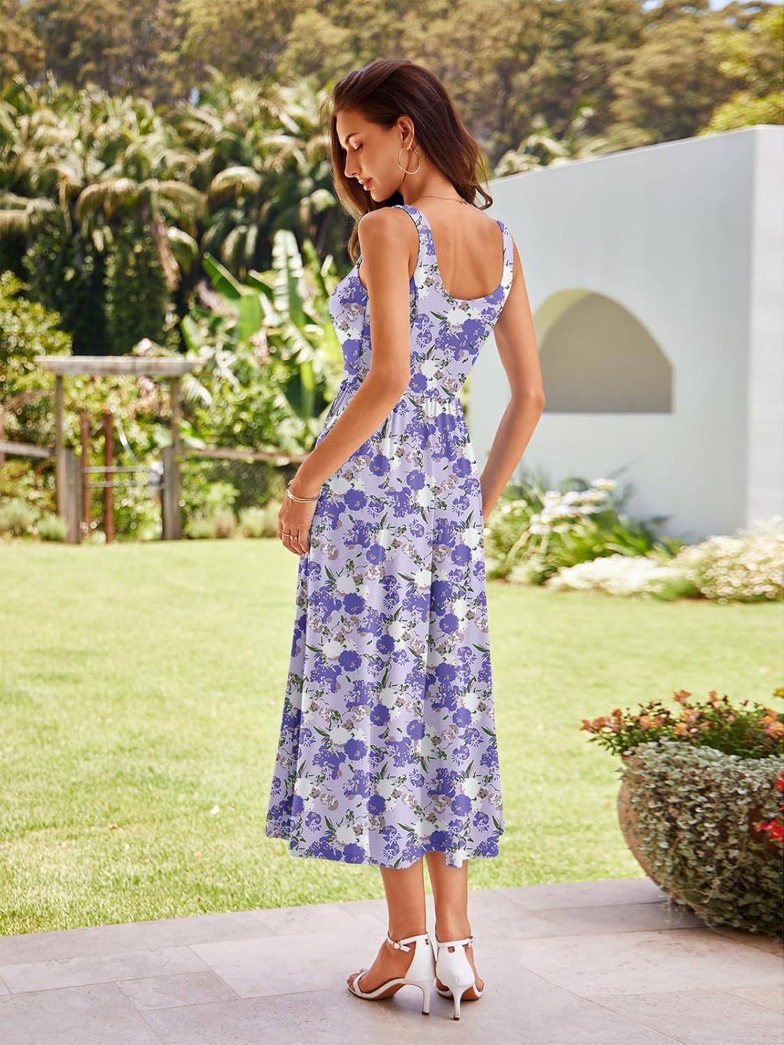 Sureple Midi Dresses for Women 2026 Spring Square Neck Tank Sleeveless A Line Casual Summer Sundresses with Pockets - Image 6