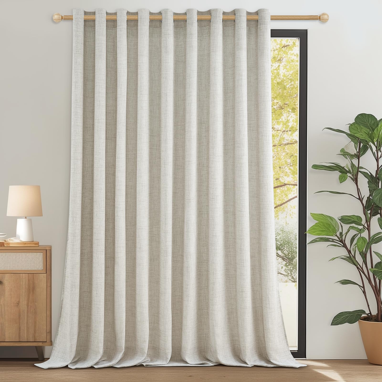 CUTEWIND Extra Wide Linen Curtains, Semi-Transparent for Living Room, Large Windows, 240 cm Long, 300 cm Wide, 1 Piece Country House Curtain, Bedroom Curtains with Eyelets, Linen Look — image 1
