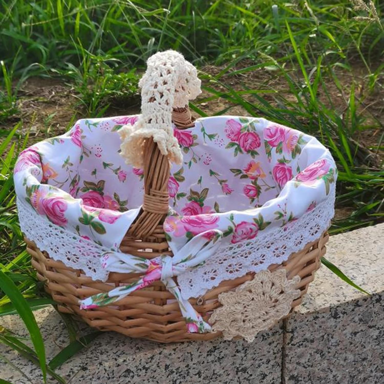 藤編みかご 取っ手付き 野菜バスケット カゴ収納 藤かご バスケット ピクニックバスケット パンかご インテリア ブレッドケース フ