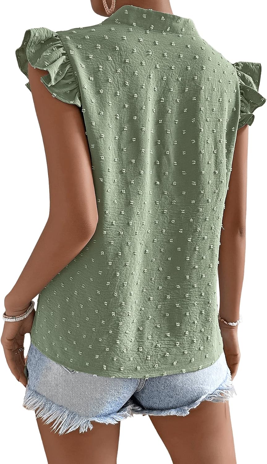 Floerns Women's Striped Ruffle Cap Sleeve Tops Summer Blouse Tops V Neck Business Causal Work Outfits for 2025
