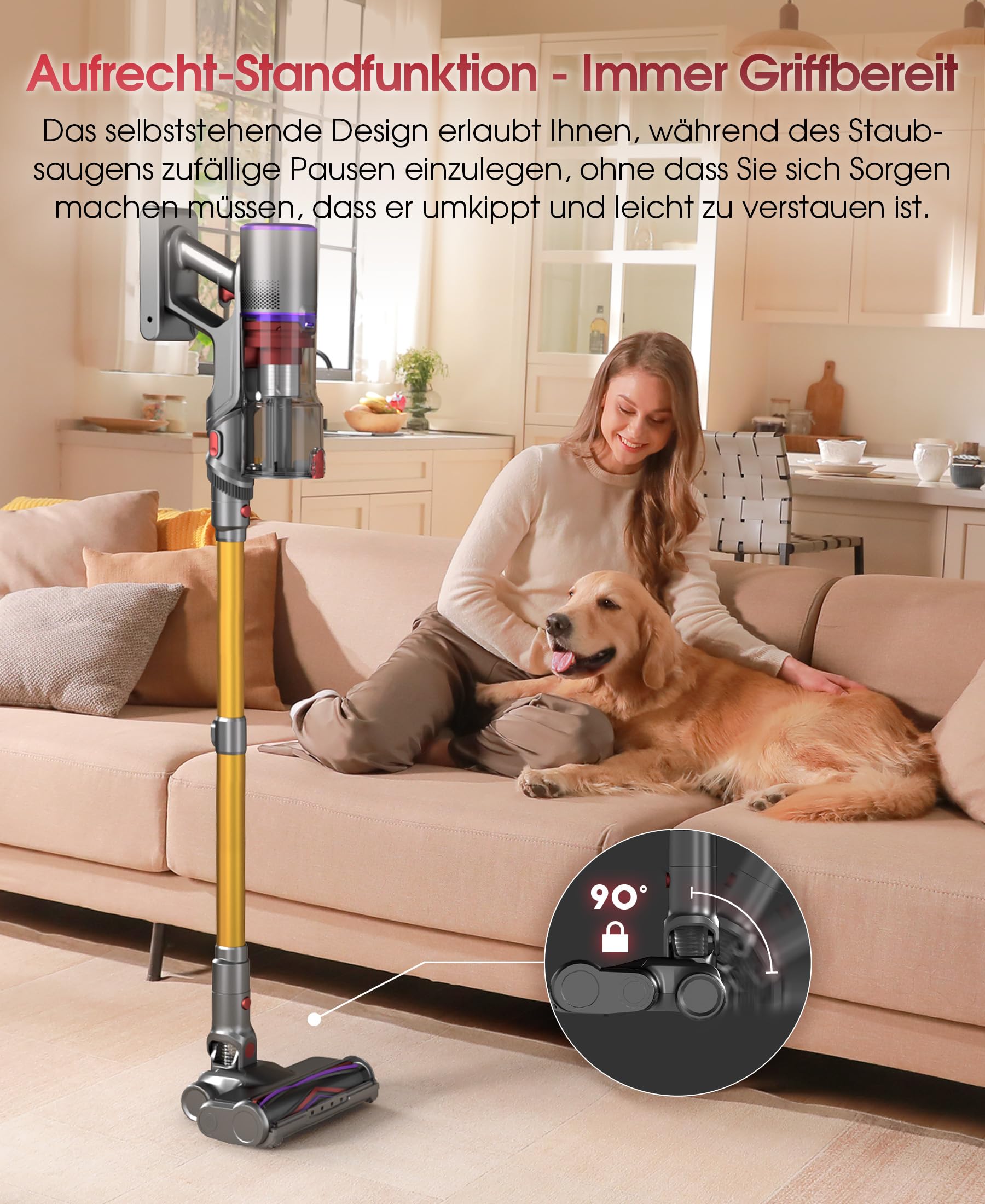 UNINELL HOME Akku Staubsauger 55000Pa/650W/70Min Upgrade, Staubsauger Kabellos mit 1.6L Großer Staubbeche Selbstladender mit LED Touchscreen/Anti-Tangle-Bürste für Tierhaare, Hartböden Teppiche