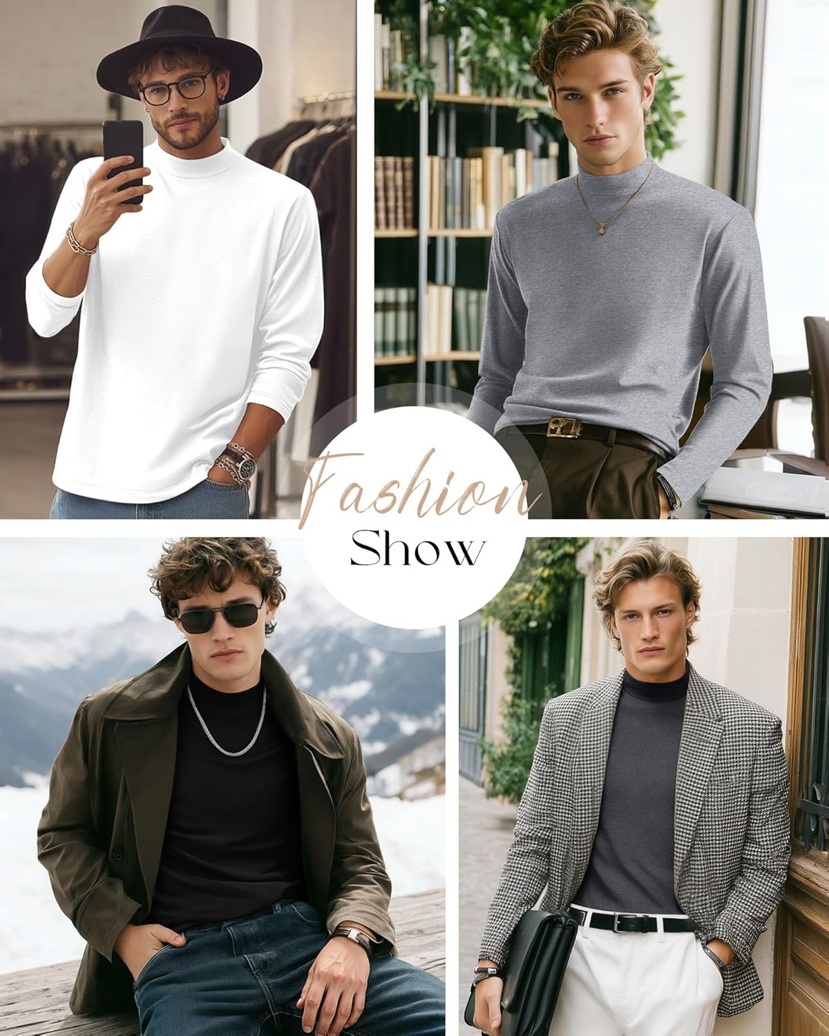 4 Pack Men's Mock Turtleneck Shirts, Long Sleeves Thermal Pullover Sweater Casual Undershirt Loose Fit Tops - Image 2