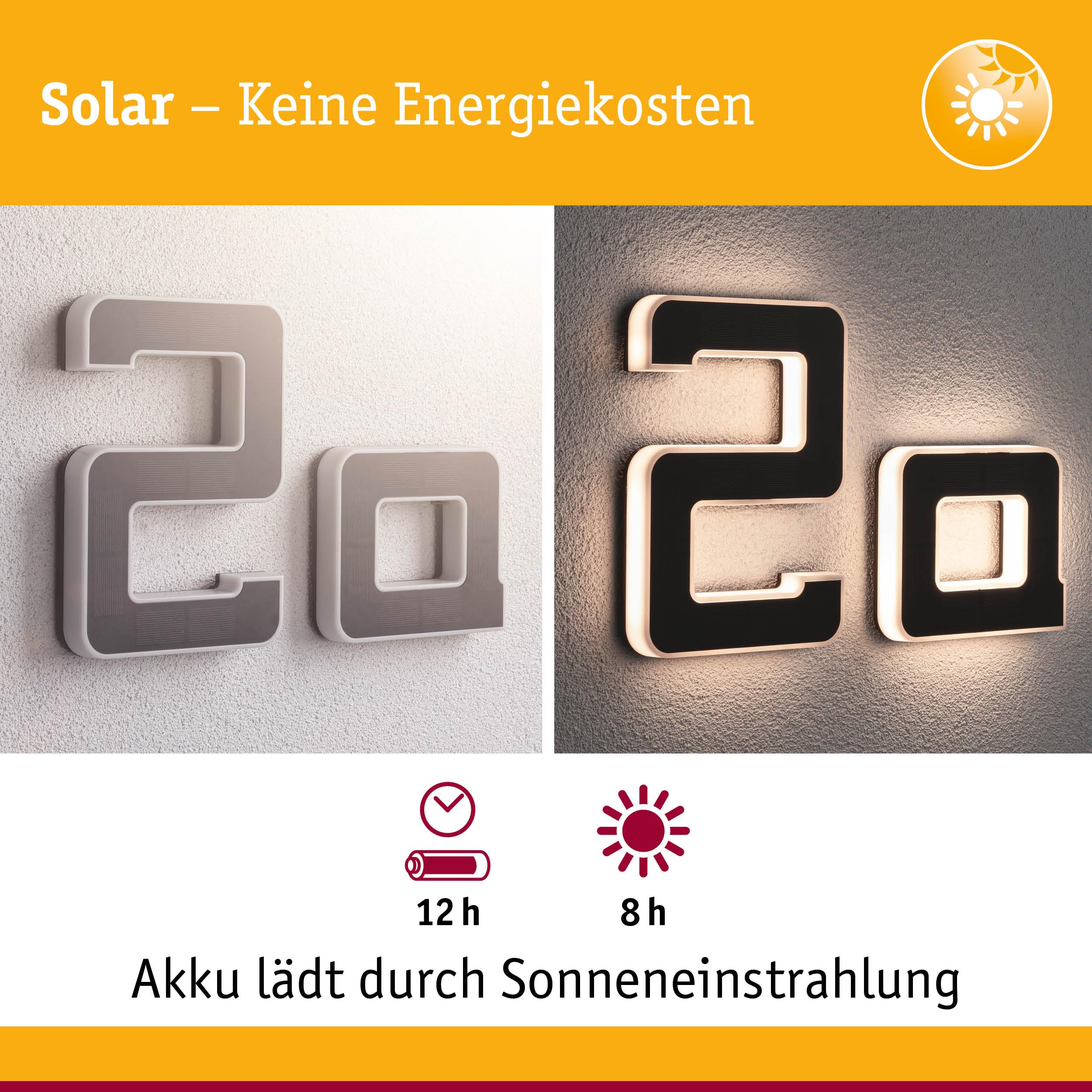 Paulmann 94650 LED Solar Hausnummer A IP44 Warmweiß Akku wechselbar incl. 1x0,2 Watt Solarleuchte Schwarz Solarlampe Kunststoff Solarlicht 3000 K