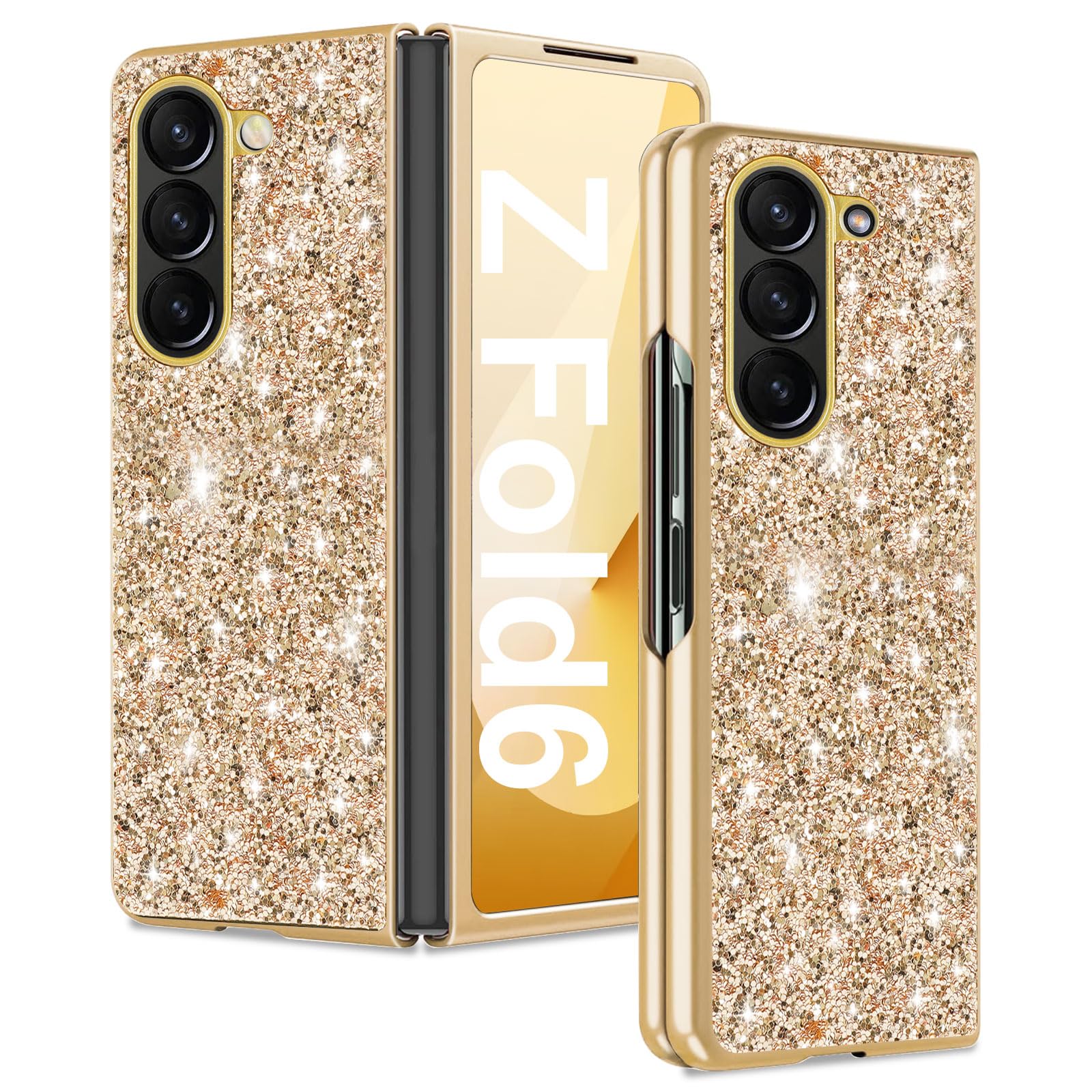 Z Fold 6 Glitter Case for Samsung Galaxy Z Fold6 5G Phone Case for Women Girls, Slim Ultra Thin Matte Back Shockproof Protective Cover for Samsung Z